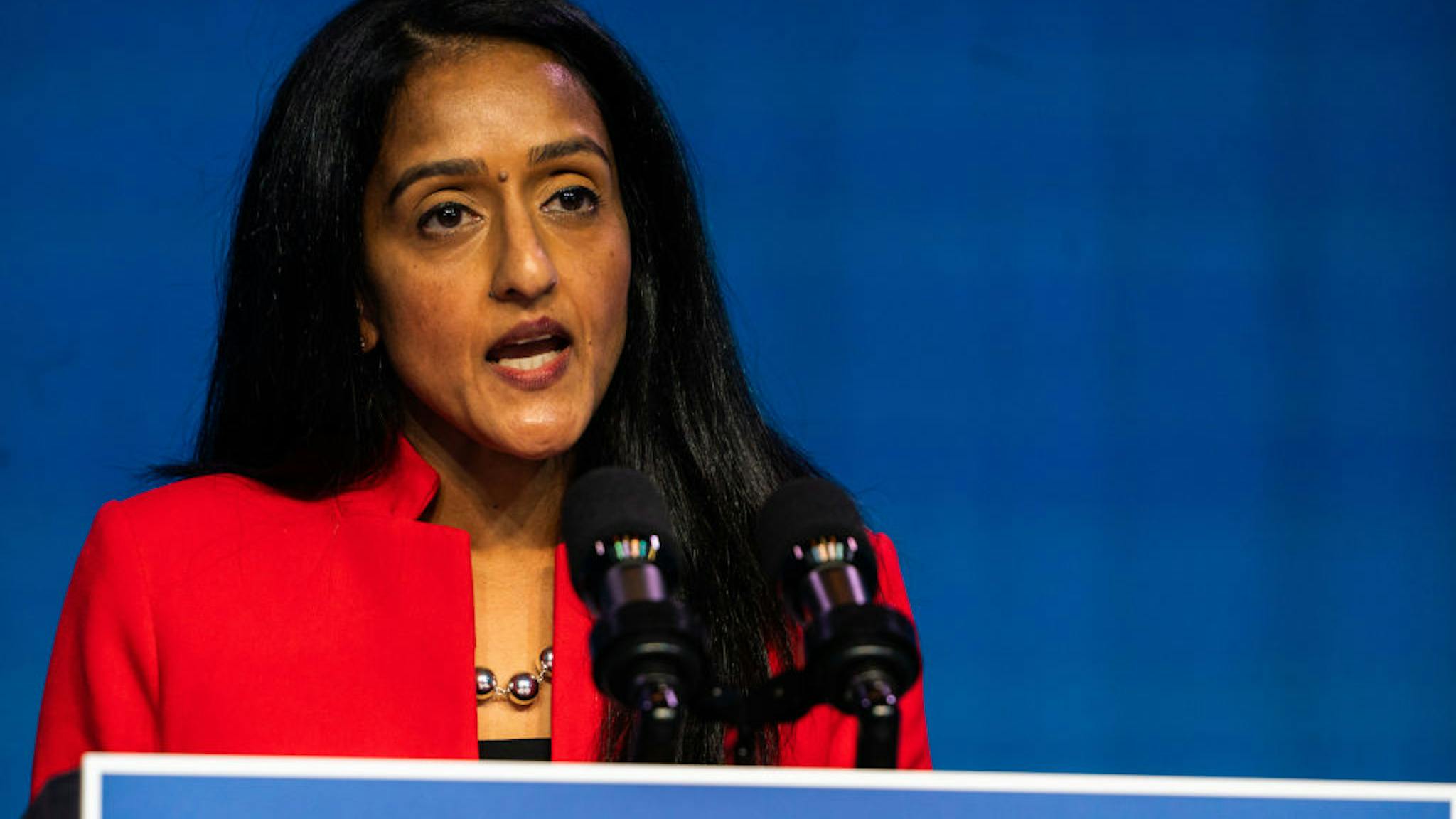 Vanita Gupta Vanita Gupta speaks during the announcing of President- Elect Joe Biden and Vice President - Elect Kamala Harris Justice Department nominees at the Queen in Wilmington, DE on January 7, 2021. Merrick Garland, for attorney general, Lisa Monaco for deputy attorney general, Vanita Gupta for Associate attorney general and Kristen Clarke for assistant attorney general for the civil rights division.
