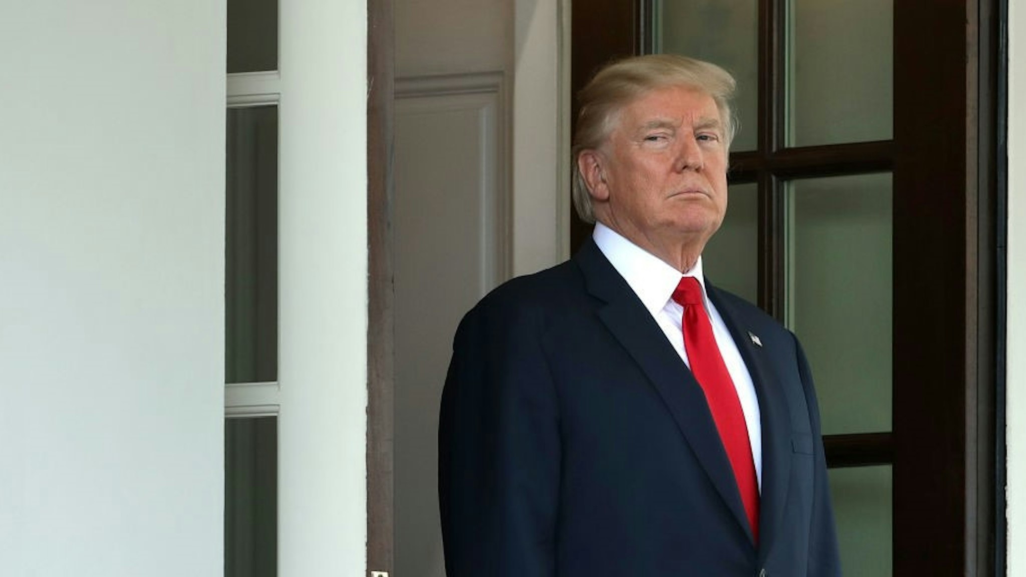 WASHINGTON, DC - AUGUST 28: U.S. President Donald Trump awaits the arrival of Finnish President Sauli Niinisto to the White House August 28, 2017 in Washington, DC. The two leaders are expected to discuss security in the Baltic Sea region, Russia and NATO during the meeting, the first between Niinisto and Trump and the first one-on-one White House meeting between a Finnish and an American president in 15 years. (Photo by