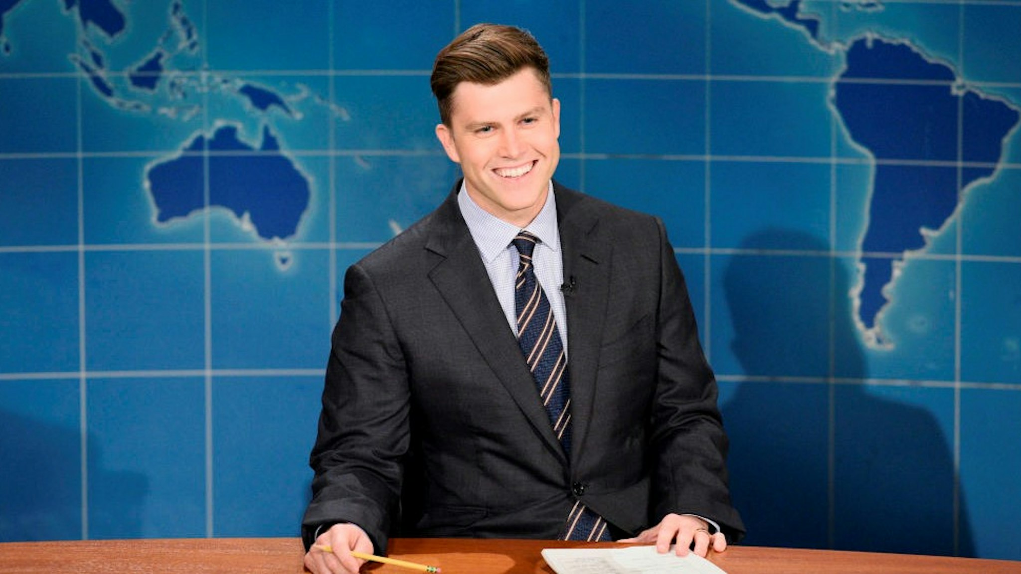 SATURDAY NIGHT LIVE -- "John Mulaney" Episode 1790 -- Pictured: Anchor Colin Jost during Weekend Update on Saturday, October 31, 2020 -- (Photo by: