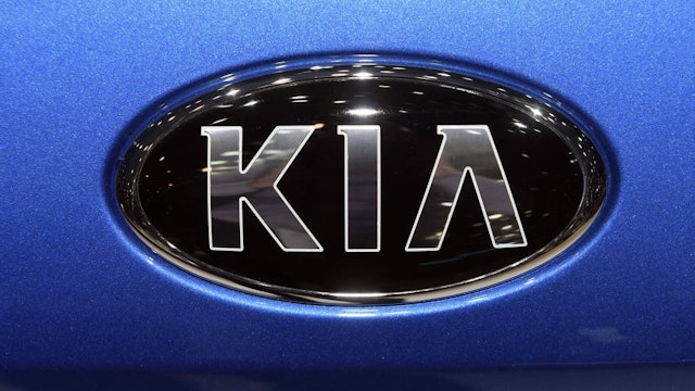 06 March 2019, Switzerland, Genf: A Kia logo, taken on the second press day. The 89th Geneva Motor Show starts on 7 March and lasts until 17 March. Photo: Uli Deck/dpa (Photo by Uli Deck/picture alliance via Getty Images)