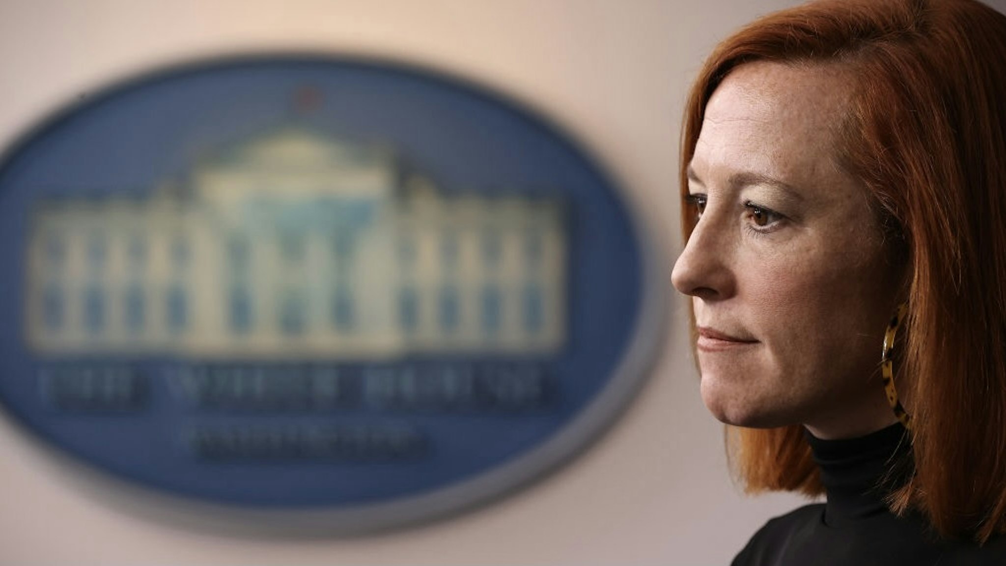 WASHINGTON, DC - FEBRUARY 03: White House Press Secretary Jen Psaki talks to reporters during a news conference in the Brady Press Briefing Room at the White House on February 03, 2021 in Washington, DC. After appearing to slight the U.S. Space Force, Psaki invited representatives of the newest military branch to come to the White House to brief reporters. (Photo by Chip Somodevilla/Getty Images)