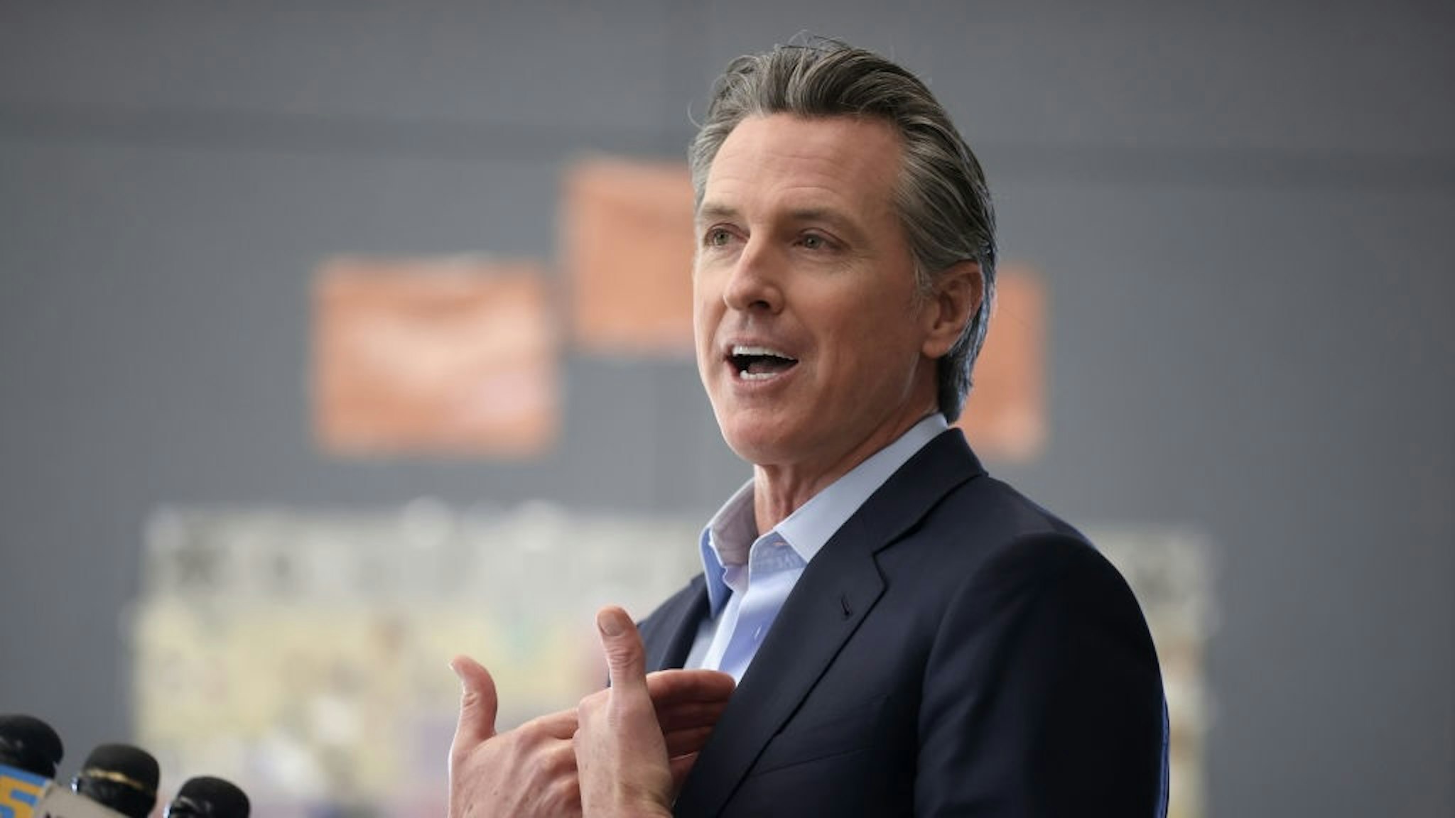 ALAMEDA, CALIFORNIA - MARCH 16: California Gov. Gavin Newsom speaks during a news conference after he toured the newly reopened Ruby Bridges Elementary School on March 16, 2021 in Alameda, California. Gov. Newsom is traveling throughout California to highlight the state's efforts to reopen schools and businesses as he faces the threat of recall. (Photo by Justin Sullivan/Getty Images)