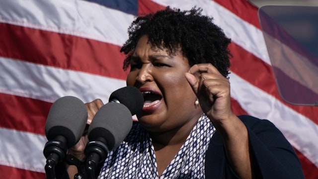 Former US Representative and voting rights activist Stacey Abrams speaks at a Get Out the Vote rally with former US President Barack Obama as he campaigns for Democratic presidential candidate former Vice President Joe Biden on November 2, 2020, in Atlanta, Georgia. (Photo by Elijah Nouvelage / AFP) (Photo by ELIJAH NOUVELAGE/AFP via Getty Images)
