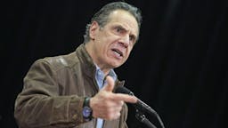 US-HEALTH-VIRUS-VACCINE New York Governor Andrew Cuomo speaks during a press conference before the opening of a mass Covid-19 vaccination site in the Queens borough of New York, on February 24, 2021. - The site run by the Federal Emergency Management Agency (FEMA), along with another in Brooklyn, gives priority to local residents in an effort to equitably distribute the vaccine.