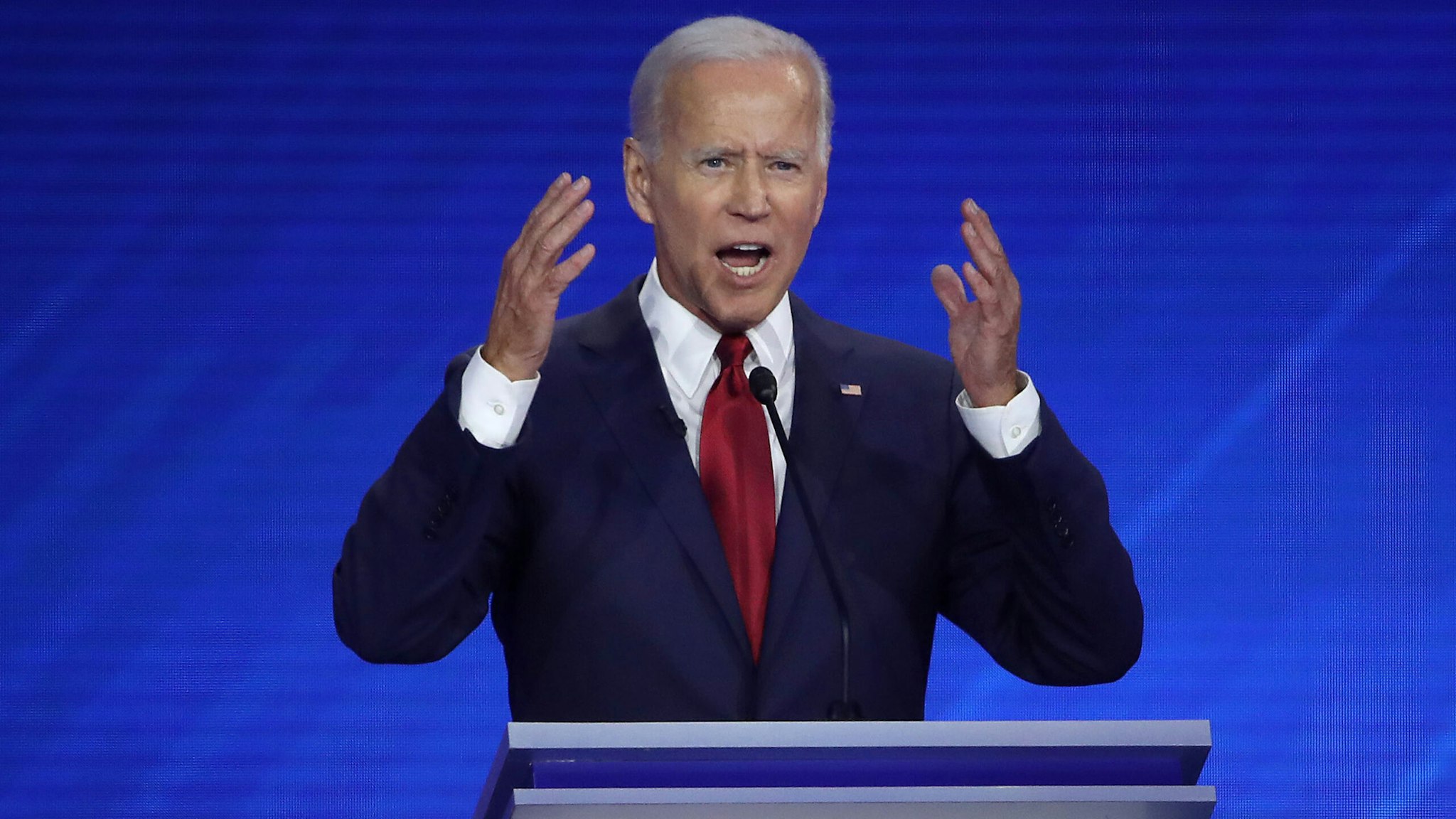 HOUSTON, TEXAS - SEPTEMBER 12: Democratic presidential candidate former Vice President Joe Biden speaks during the Democratic Presidential Debate at Texas Southern University's Health and PE Center on September 12, 2019 in Houston, Texas. Ten Democratic presidential hopefuls were chosen from the larger field of candidates to participate in the debate hosted by ABC News in partnership with Univision.