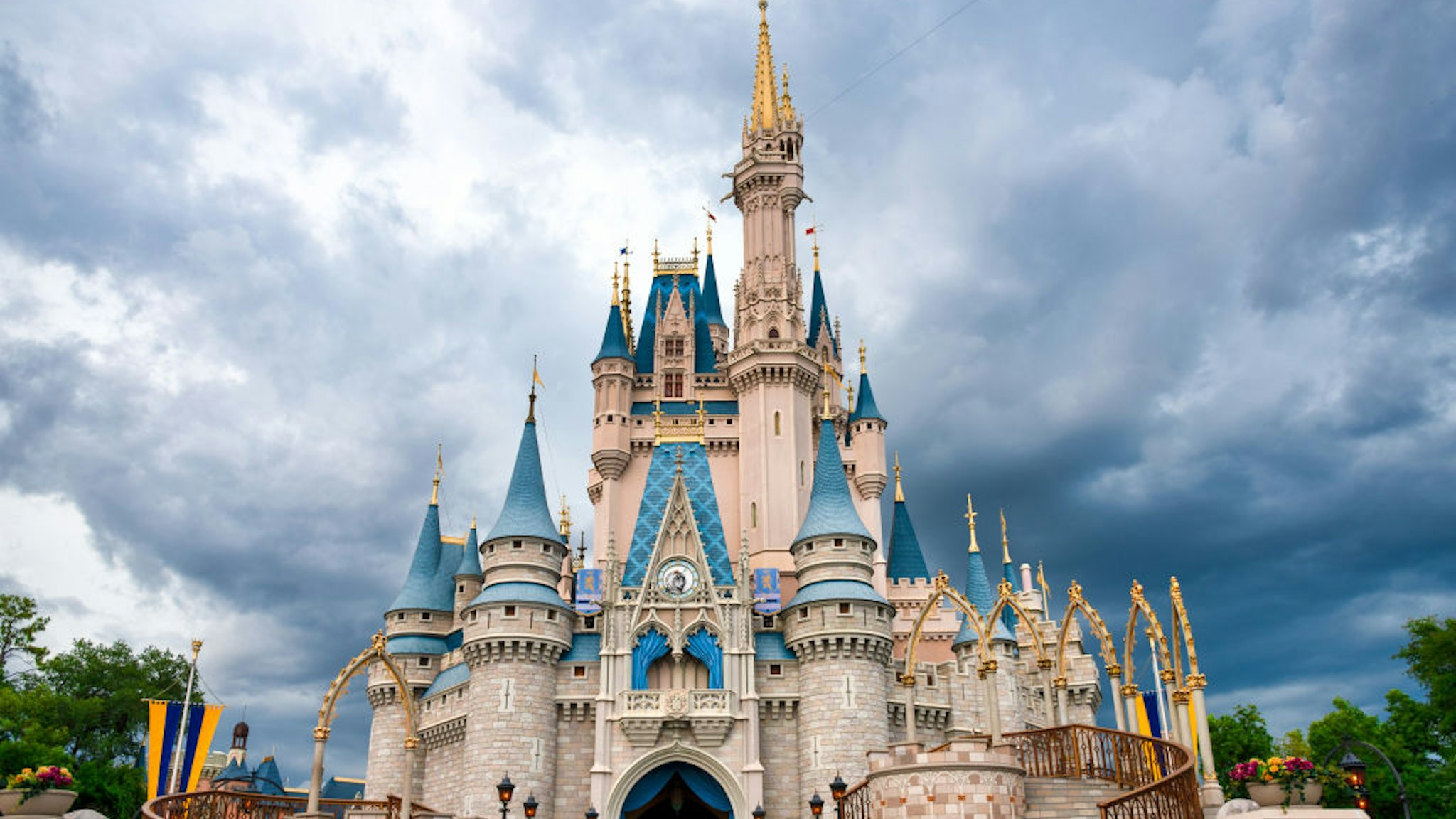 ORLANDO, FLORIDA, UNITED STATES - 2019/07/17: Cinderella Castle in Walt Disney World.
