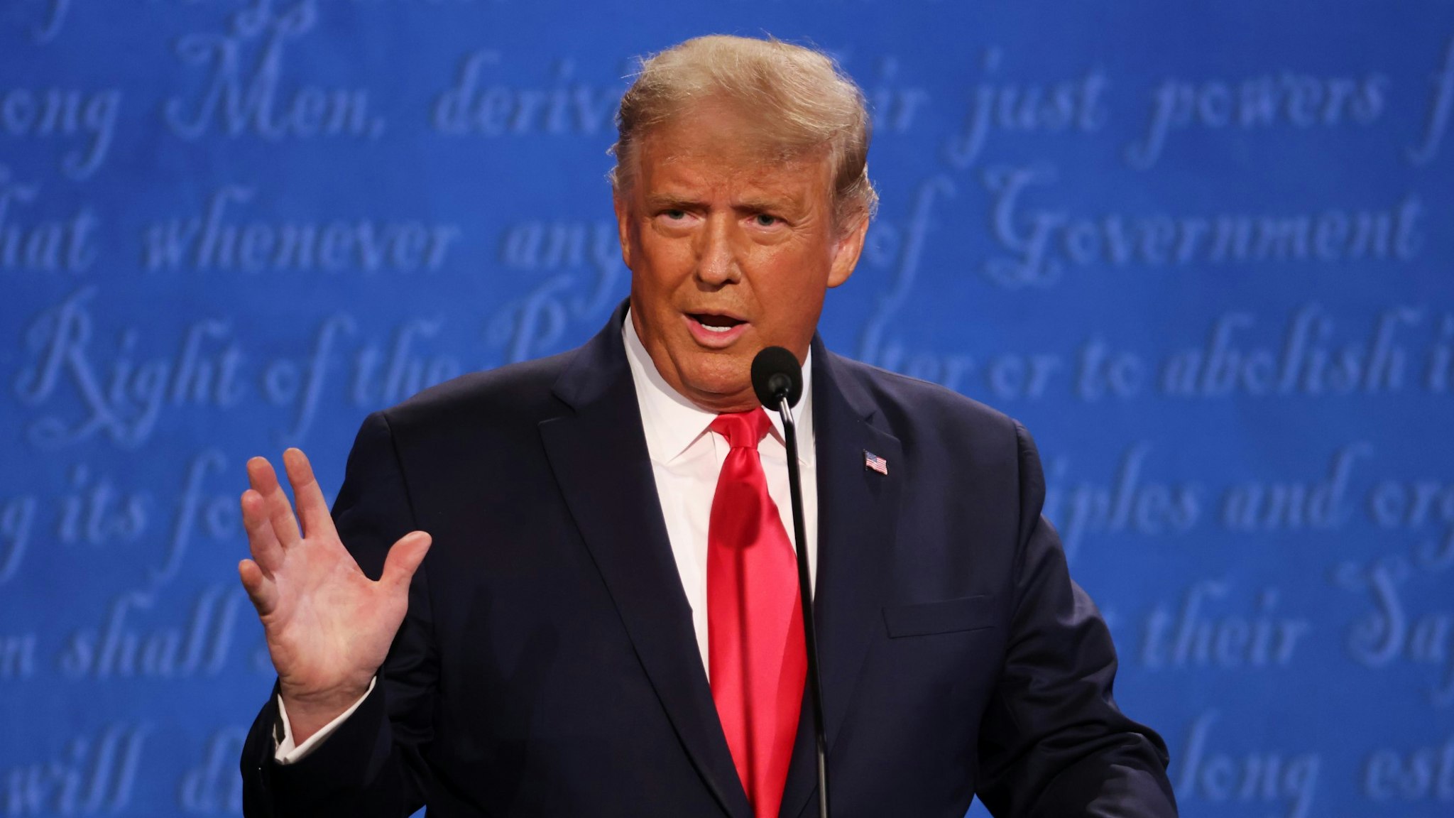 NASHVILLE, TENNESSEE - OCTOBER 22: U.S. President Donald Trump participates in the final presidential debate against Democratic presidential nominee Joe Biden at Belmont University on October 22, 2020 in Nashville, Tennessee. This is the last debate between the two candidates before the election on November 3.