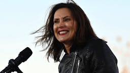 US-VOTE-BIDEN Michigan Governor Gretchen Whitmer speaks during a mobilization event at Belle Isle Casino in Detroit, Michigan, with former US President Barack Obama and Democratic Presidential candidate and former US Vice President Joe Biden, on October 31, 2020.