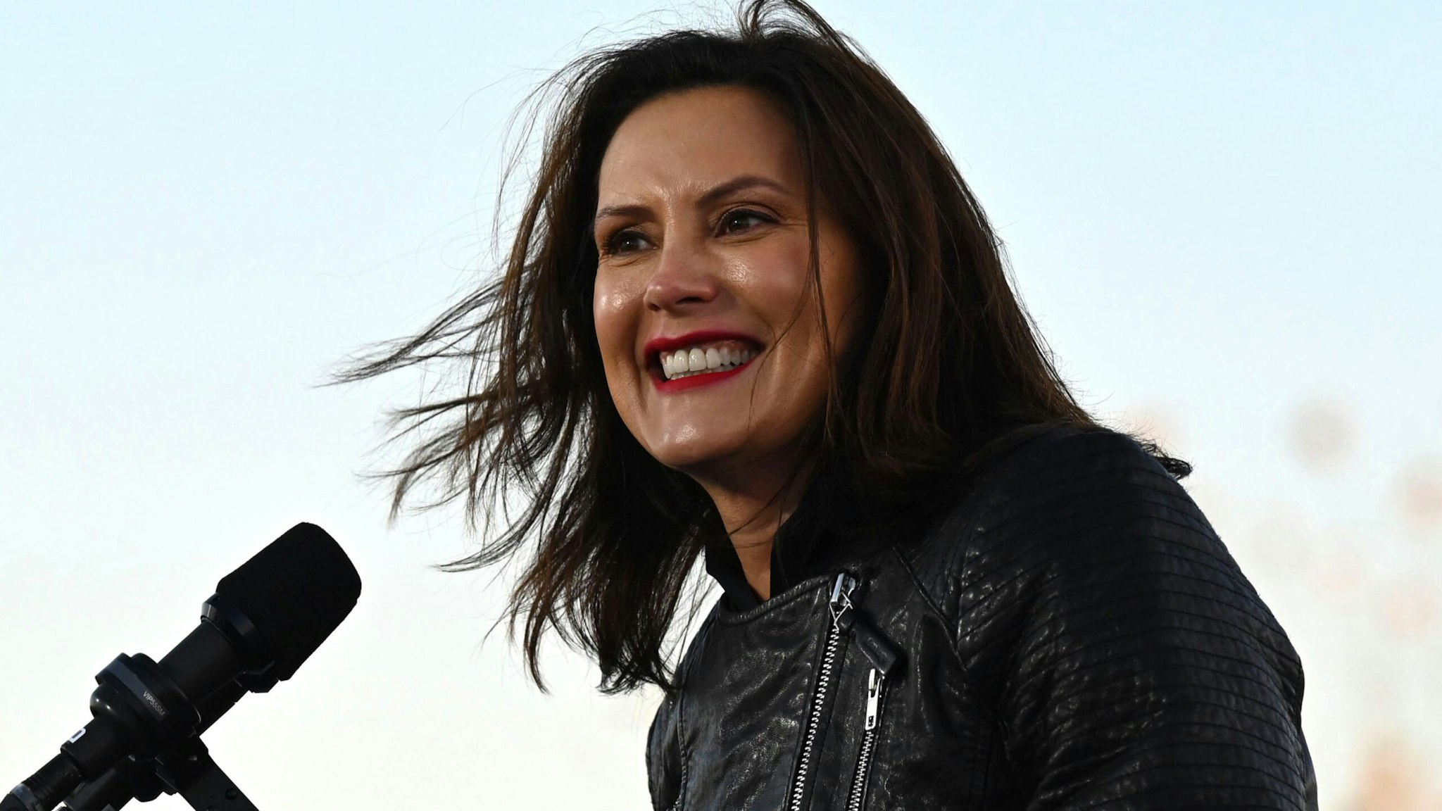 Michigan Governor Gretchen Whitmer speaks during a mobilization event at Belle Isle Casino in Detroit, Michigan, with former US President Barack Obama and Democratic Presidential candidate and former US Vice President Joe Biden, on October 31, 2020.