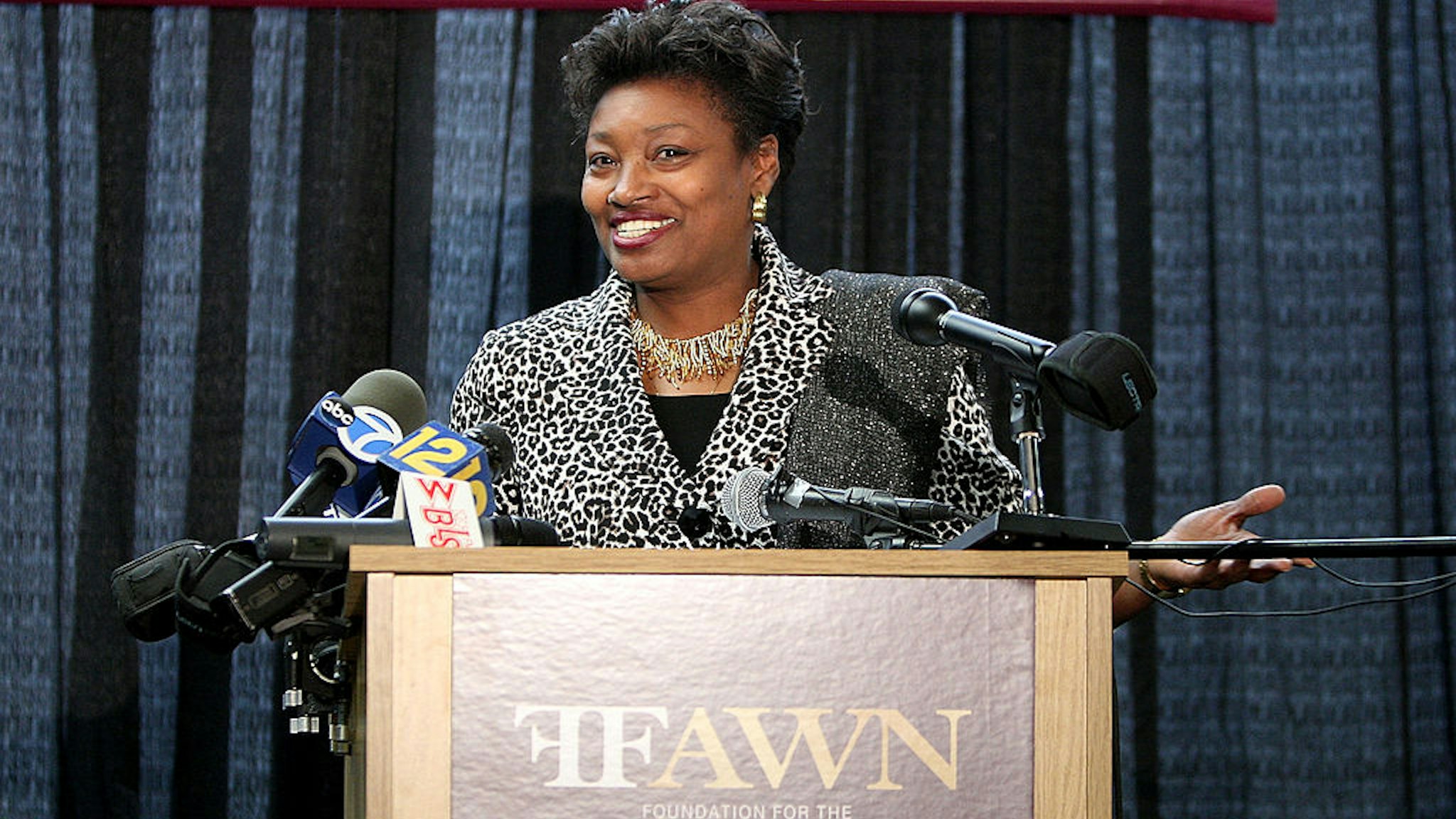New York State Senator Andrea Stewart-Cousins address the press to announce Mary J. Blige's and Steve Stoute's new charity initiative, FFAWN, at Roosevalt High Scool in Yonkers, New York on May 9, 2008.