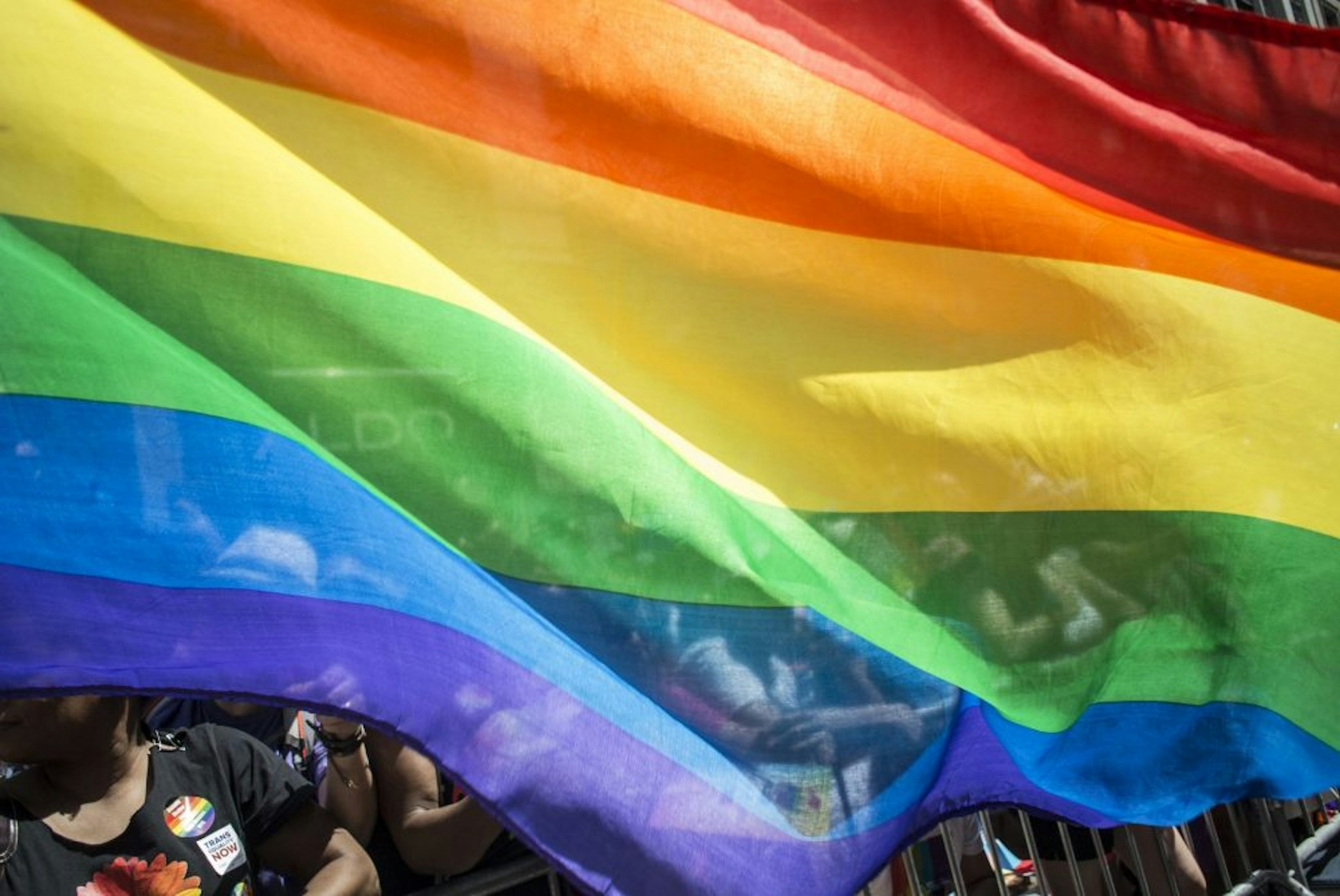 NEW YORK, NY - June 30: LGBT flag during the Gay Pride Parade on June 30, 2019 in New York City.
