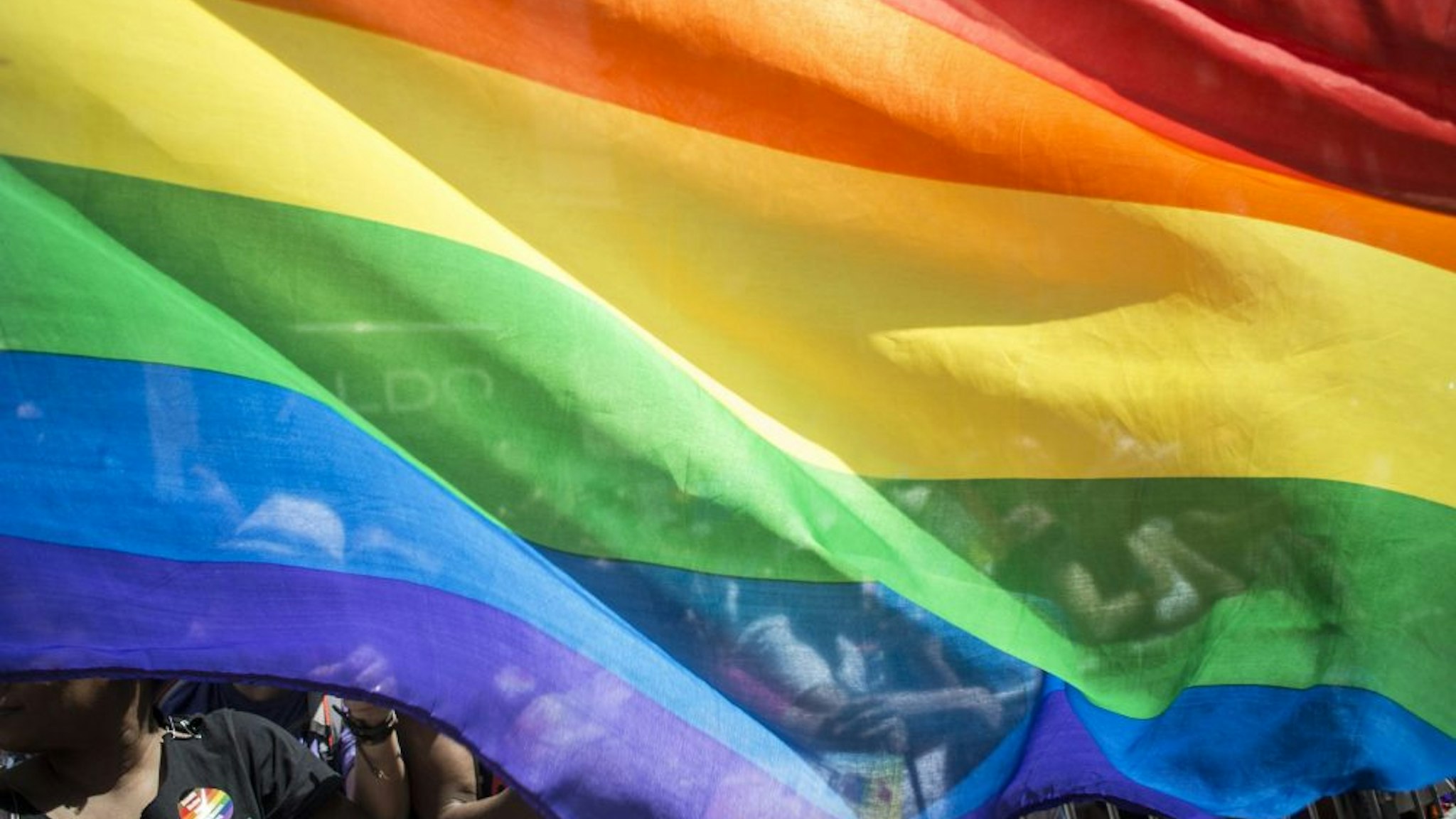 NEW YORK, NY - June 30: LGBT flag during the Gay Pride Parade on June 30, 2019 in New York City.