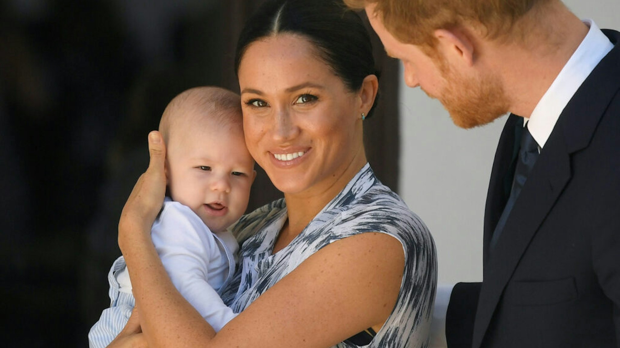 CAPE TOWN, SOUTH AFRICA - SEPTEMBER 25: Prince Harry, Duke of Sussex and Meghan, Duchess of Sussex and their baby son Archie Mountbatten-Windsor at a meeting with Archbishop Desmond Tutu at the Desmond &amp; Leah Tutu Legacy Foundation during their royal tour of South Africa on September 25, 2019 in Cape Town, South Africa.