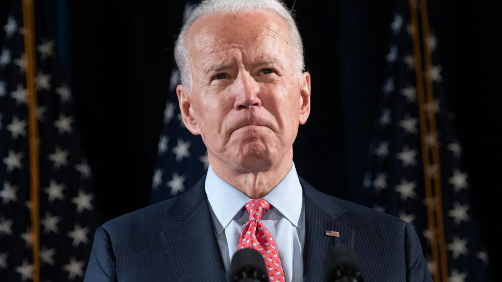 Former US Vice President and Democratic presidential hopeful Joe Biden speaks about COVID-19, known as the Coronavirus, during a press event in Wilmington, Delaware on March 12, 2020.
