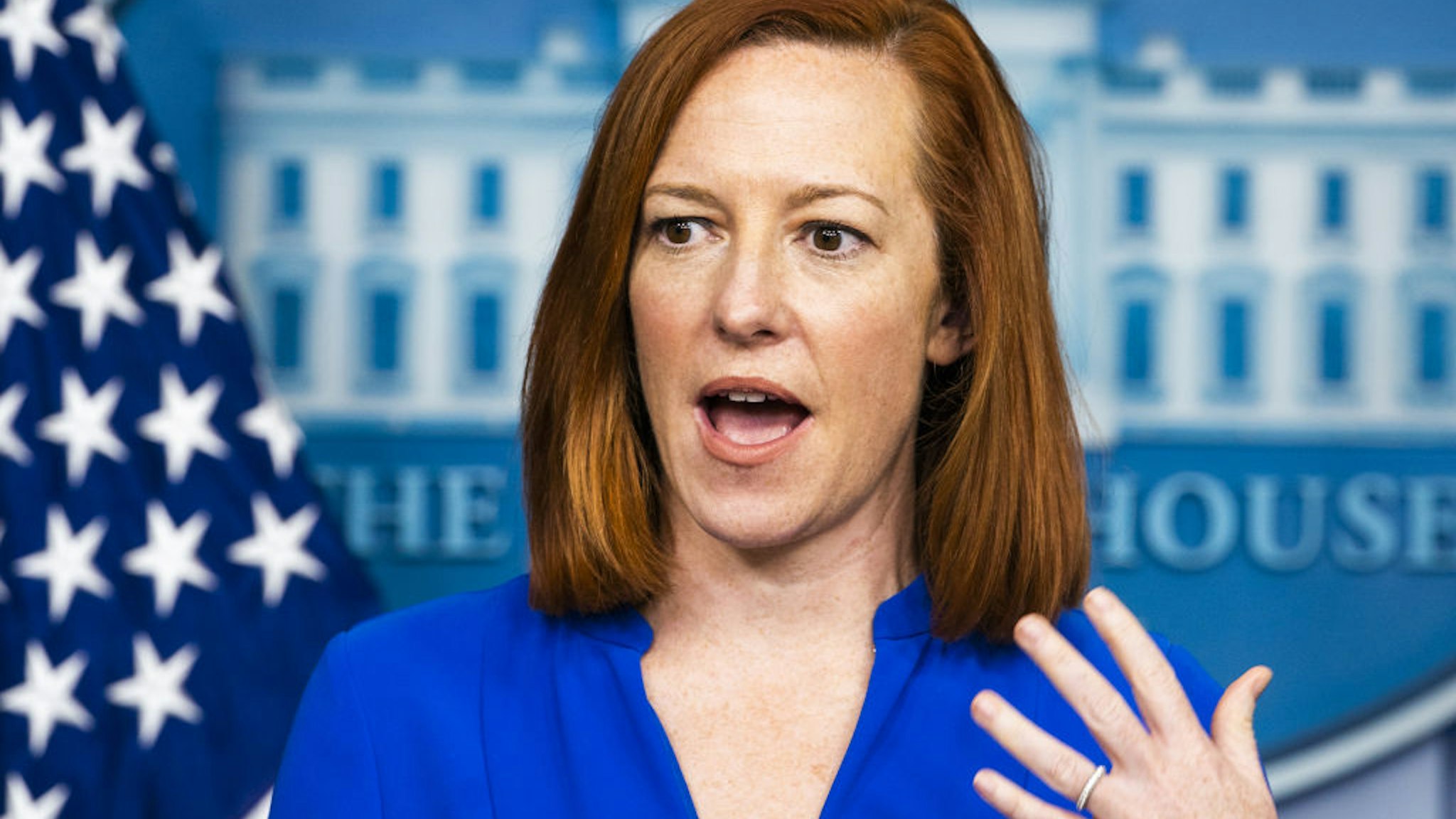 Jen Psaki, White House press secretary, speaks during a news conference in the James S. Brady Press Briefing Room at the White House in Washington, D.C., U.S., on Friday, March 12, 2021.