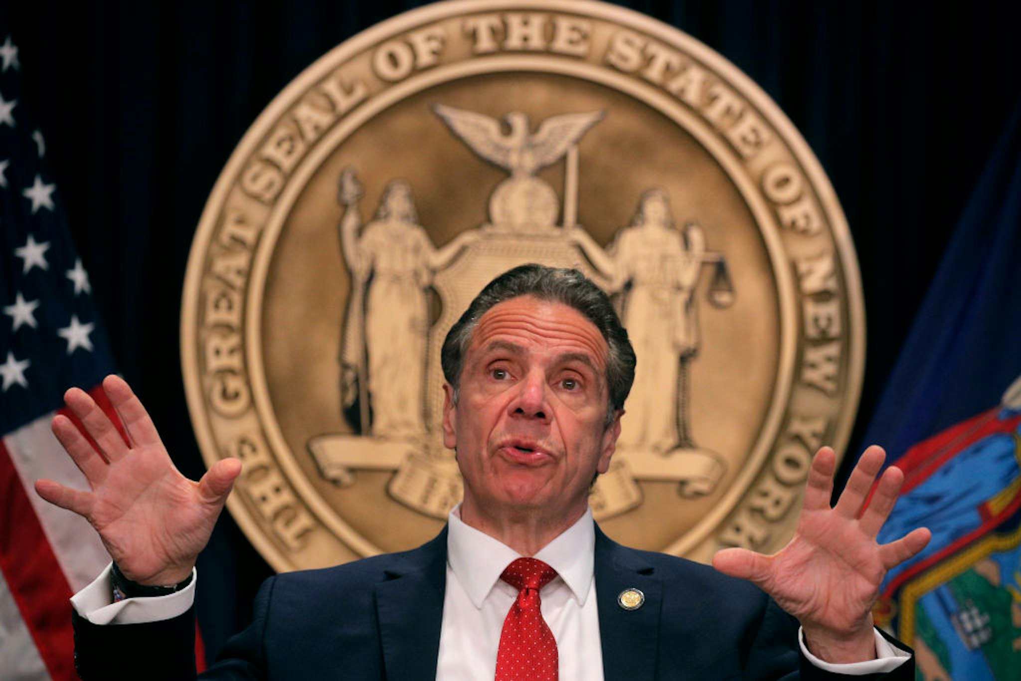 New York Governor Andrew Cuomo speaks during a news conference at his office on March 24, 2021 in New York City.