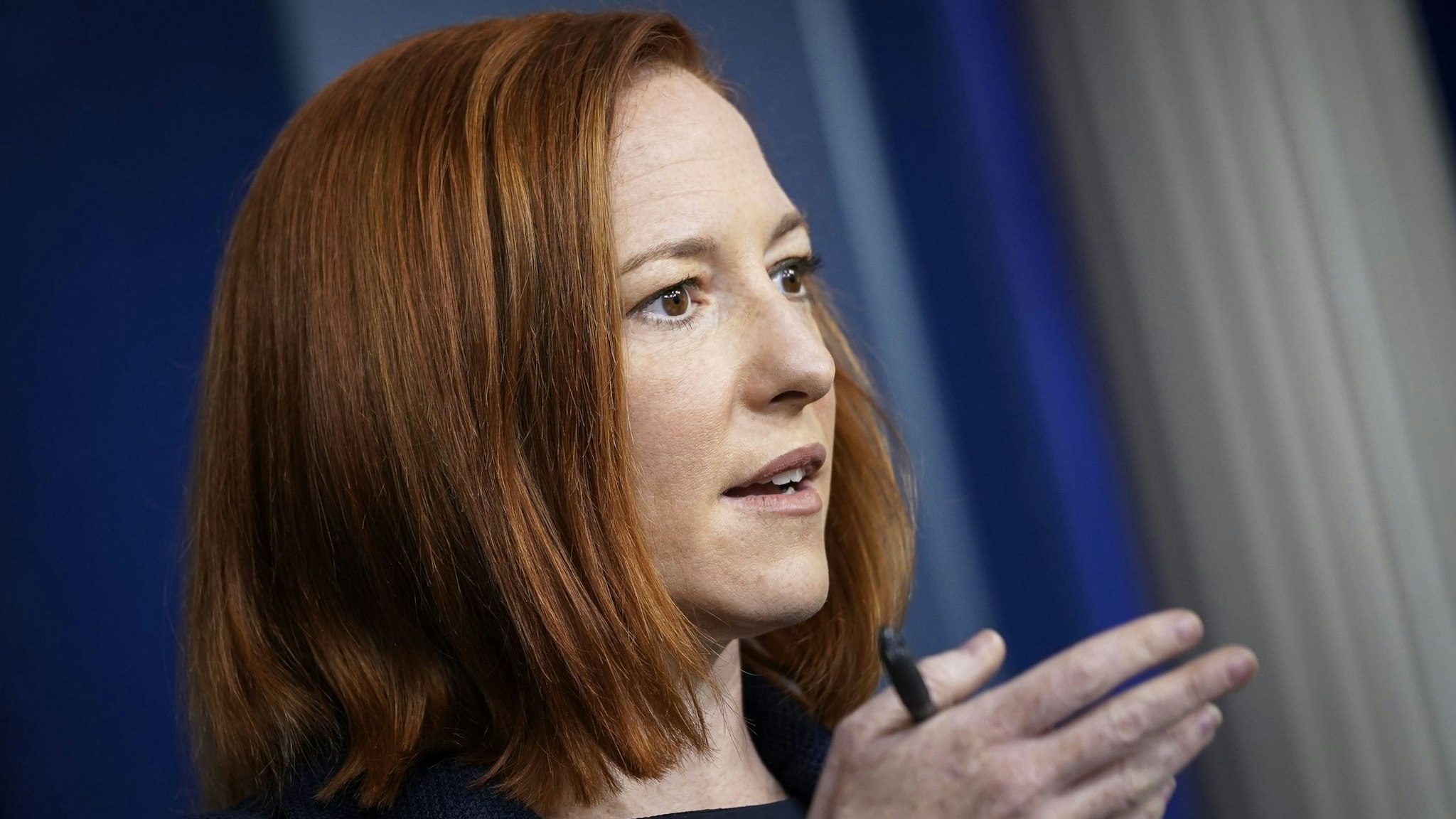WASHINGTON, DC - MARCH 29: White House Press Secretary Jen Psaki speaks during the daily press briefing at the White House on March 29, 2021 in Washington, DC. Later on Monday, President Joe Biden will deliver remarks on the COVID-19 response and the state of vaccinations.