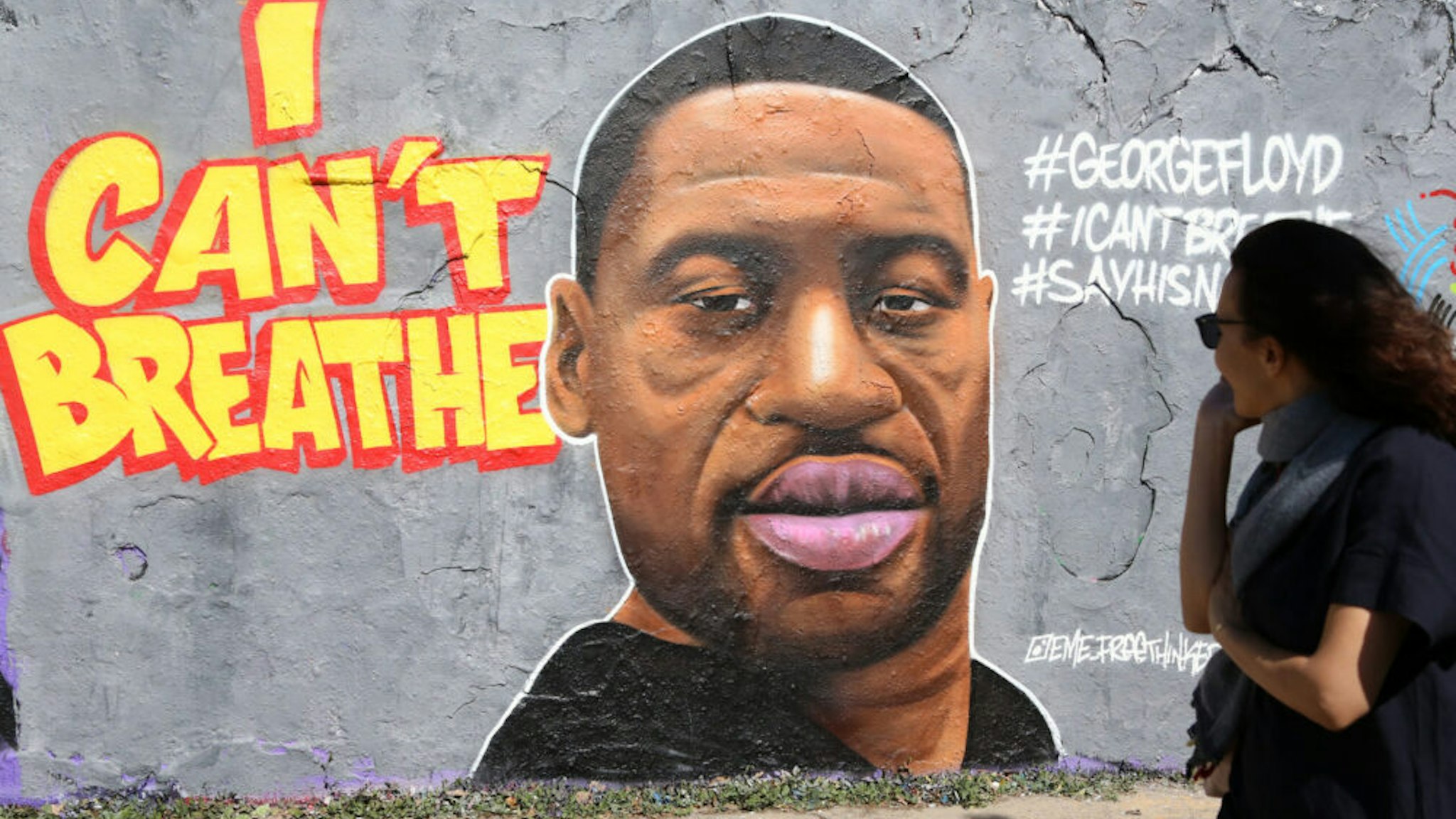 BERLIN, GERMANY - May 30: Street art commemorating George Floyd, killed in police custody in Minneapolis after footage emerged of him pleading for air as a police officer kneeled on his neck, is seen on May 30, 2020 in Berlin, Germany. One of the four officers involved was arrested and charged with murder after three days of protests.