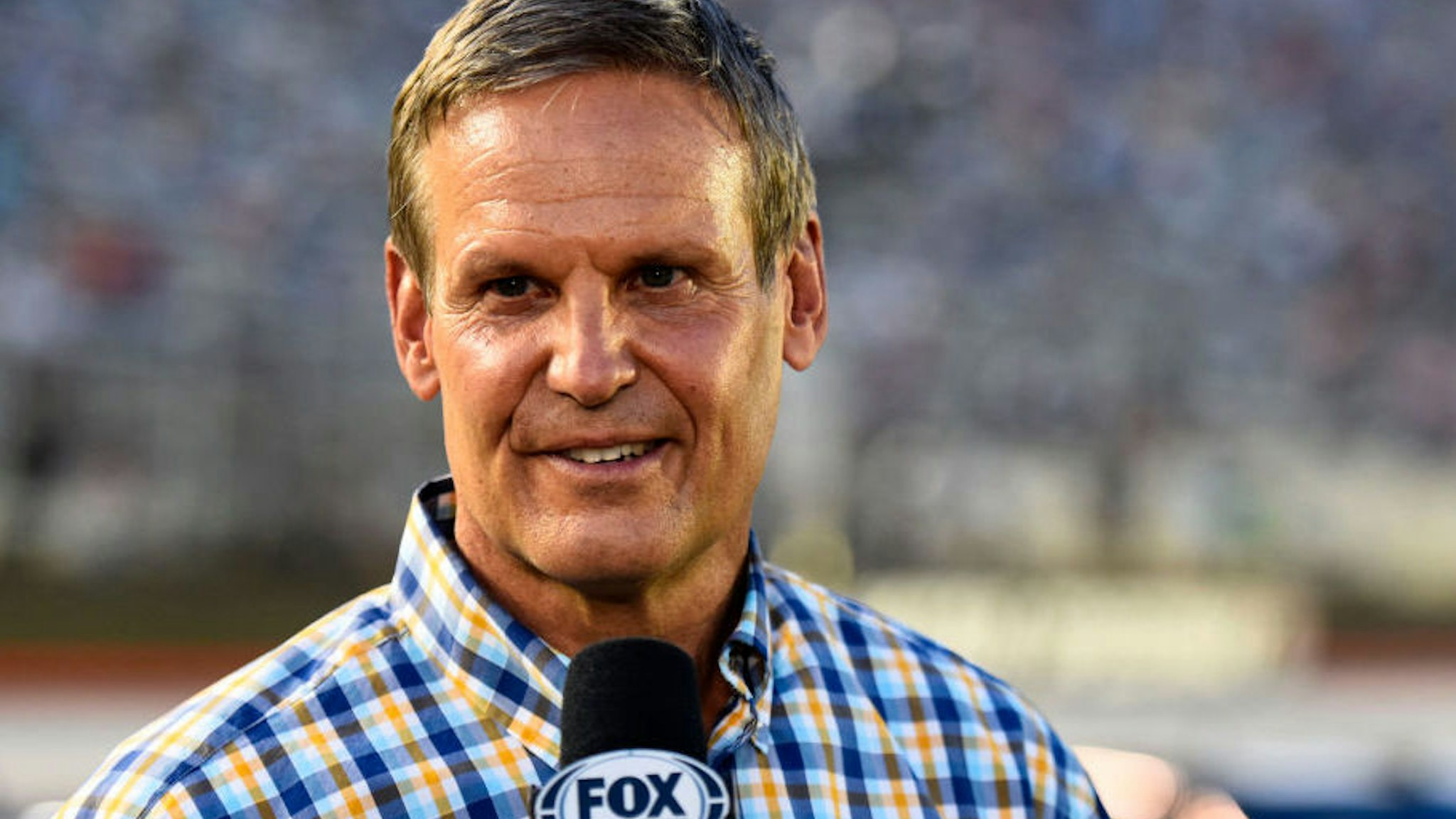 Tennessee Governor Bill Lee gives the command to start engines prior to the NASCAR Cup Series All-Star Race at Bristol Motor Speedway on July 15, 2020 in Bristol, Tennessee.