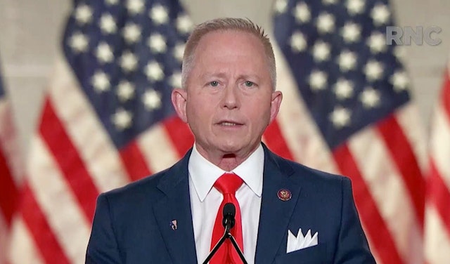 In this screenshot from the RNC’s livestream of the 2020 Republican National Convention, U.S. Rep. Jeff Van Drew (R-NJ) addresses the virtual convention on August 27, 2020.