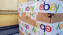 Ebay Packing Tape lose-up of the eBay logo featured on the packing tape securing a large cardboard shipping box in San Ramon, California, USA, November 8, 2020. (Photo by Smith Collection/Gado/Getty Images)