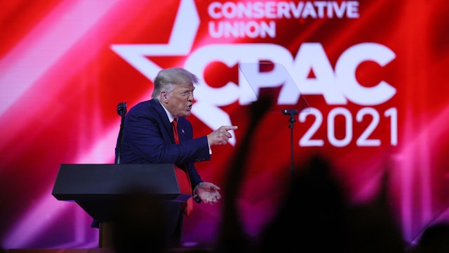 Former U.S. President Donald Trump addresses the Conservative Political Action Conference (CPAC) held in the Hyatt Regency on February 28, 2021 in Orlando, Florida.