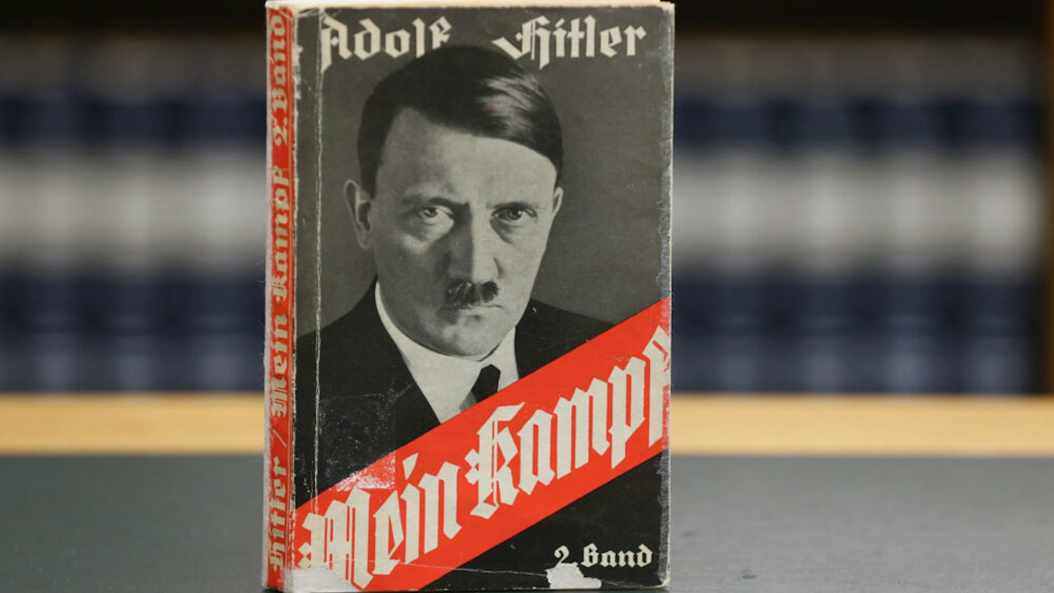 BERLIN, GERMANY - DECEMBER 15: A 1941 edition of Adolf Hitler's "Mein Kampf" ("My Struggle") stands at the library of the Deutsches Historisches Museum (German Historical Museum) on December 15, 2015 in Berlin, Germany. The state of Bavaria took possession of the copyright to the book after World War II, though the copyright is due to expire and the book will enter the public domain on January 1, 2016. Germany will continue to heavily restrict publication of the book in Germany though it will have little control over publications abroad. Hitler wrote the book that is both an autobiography and also presents his political vision while he was a prisoner in Germany in he 1920s.