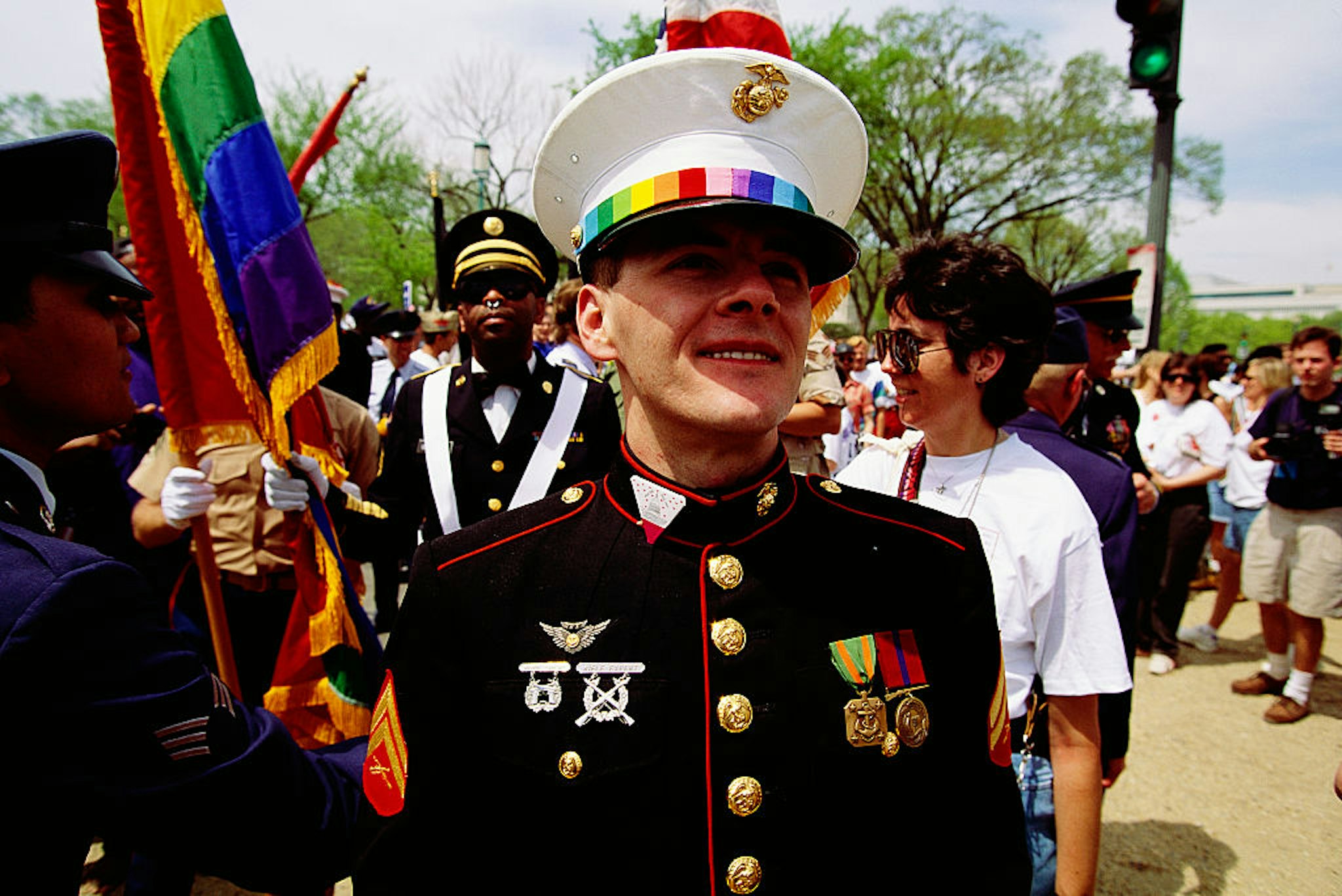 Gay marine standing with other participants at the 1993 March on Washington for Lesbian, Gay, and Bisexual Rights and Liberation. (Photo by © Shepard Sherbell/CORBIS SABA/Corbis via Getty Images)