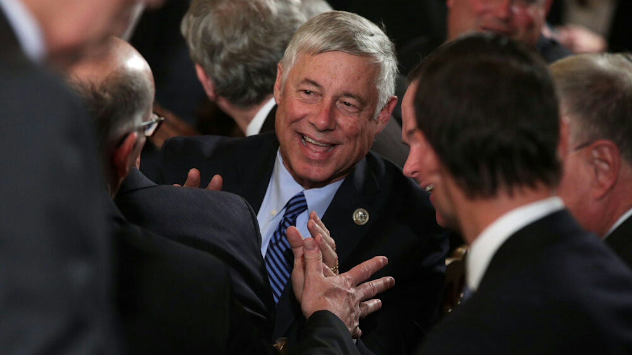 WASHINGTON, DC - OCTOBER 26: U.S. Rep. Fred Upton (R-MI) (C) and other guests wait for the beginning of an event highlighting the opioid crisis in the U.S. October 26, 2017 in the East Room of the White House in Washington, DC. Trump plans to authorize the Department of Health and Human Services to declare a nationwide public health emergency in an effort to reduce the number of opioid overdose deaths across the nation.