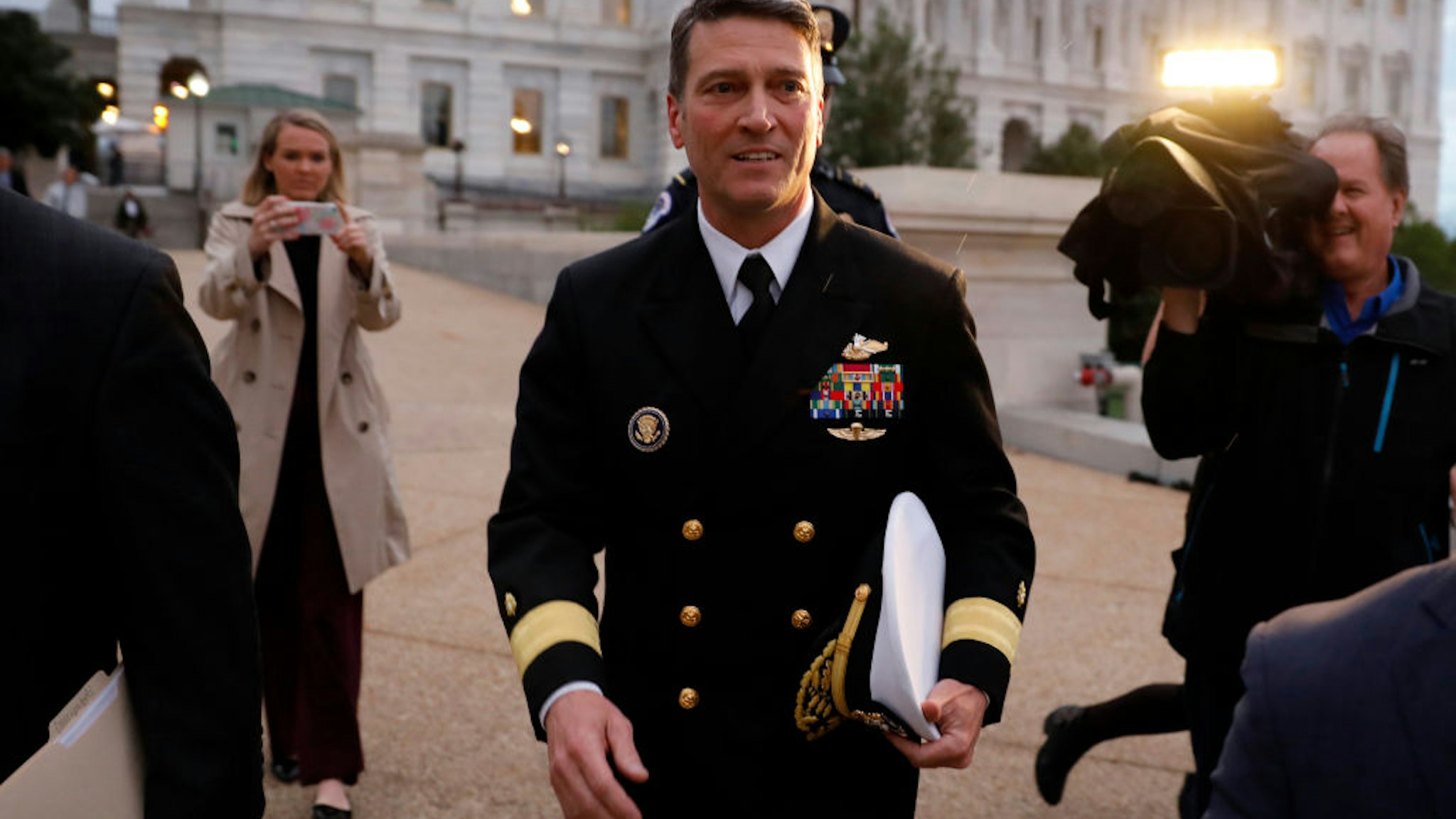 Veterans Affairs Secretary Nominee Dr. Ronny Jackson departs the U.S. Capitol April 25, 2018 in Washington, DC. Jackson faces a tough confirmation fight after being plagued by allegations of inappropriate behavior.