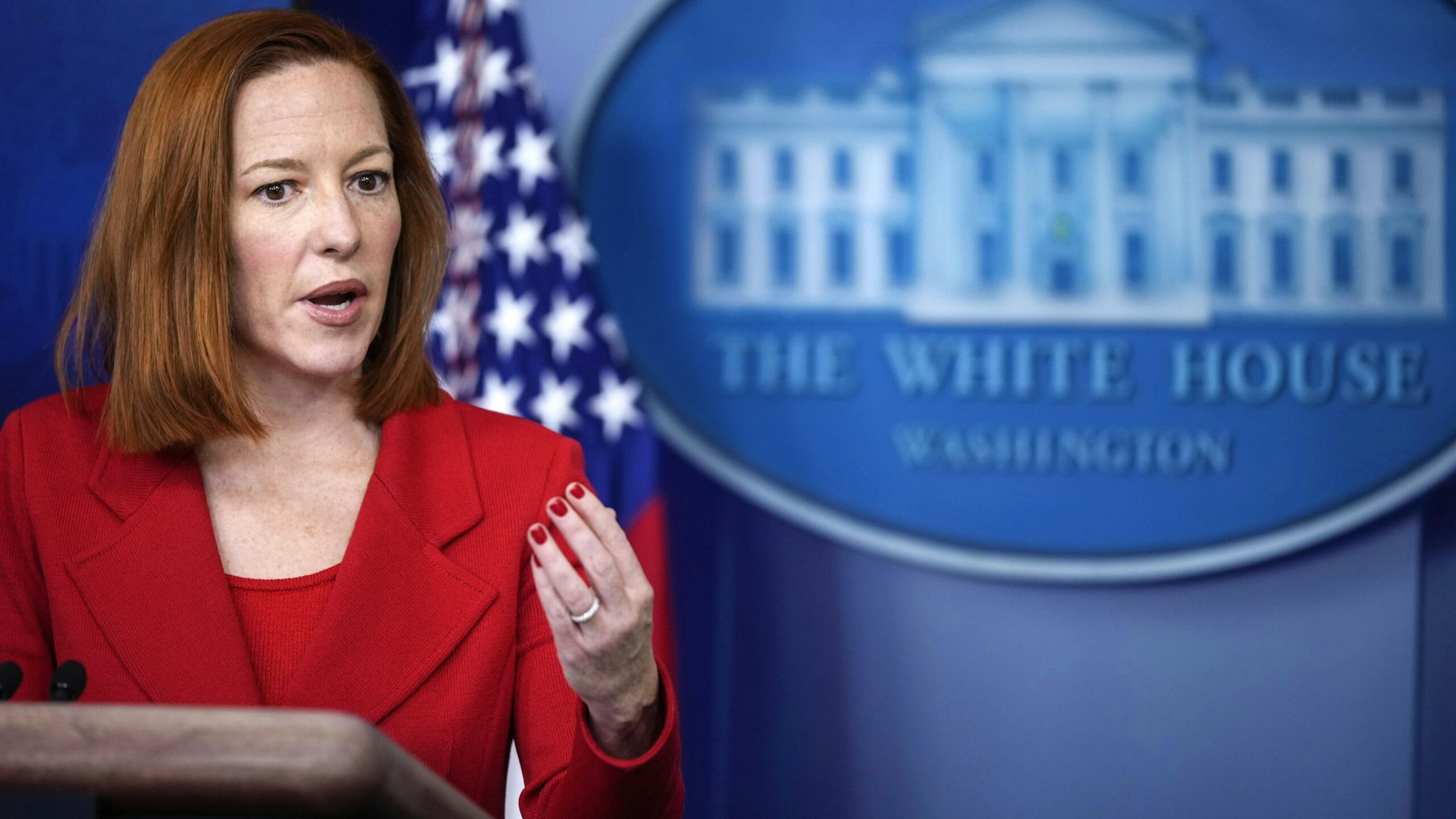 WASHINGTON, DC - MARCH 2: White House Press Secretary Jen Psaki speaks during the daily press briefing at the White House on March 2, 2021 in Washington, DC. Later on Tuesday, President Joe Biden will deliver remarks on the ongoing COVID-19 pandemic.