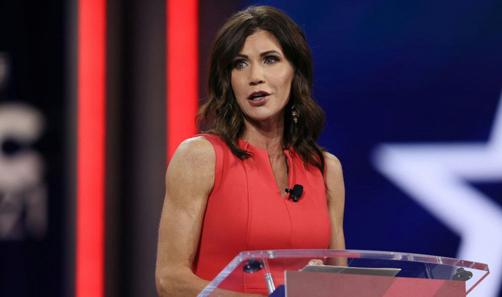 ORLANDO, FLORIDA - FEBRUARY 27: South Dakota Gov. Kristi Noem addresses the Conservative Political Action Conference held in the Hyatt Regency on February 27, 2021 in Orlando, Florida. Begun in 1974, CPAC brings together conservative organizations, activists, and world leaders to discuss issues important to them. (Photo by Joe Raedle/Getty Images)