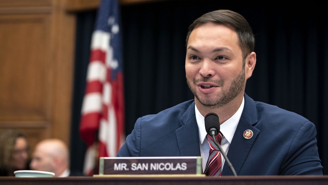 Representative Michael San Nicolas, a Democrat from Guam, speaks during a House Financial Services Committee hearing with Mark Zuckerberg, chief executive officer and founder of Facebook Inc., in Washington, D.C., U.S., on Wednesday, Oct. 23, 2019. Zuckerberg struggled to convince Congress of the merits of the company's plans for a cryptocurrency in light of all the other challenges the company has failed to solve.