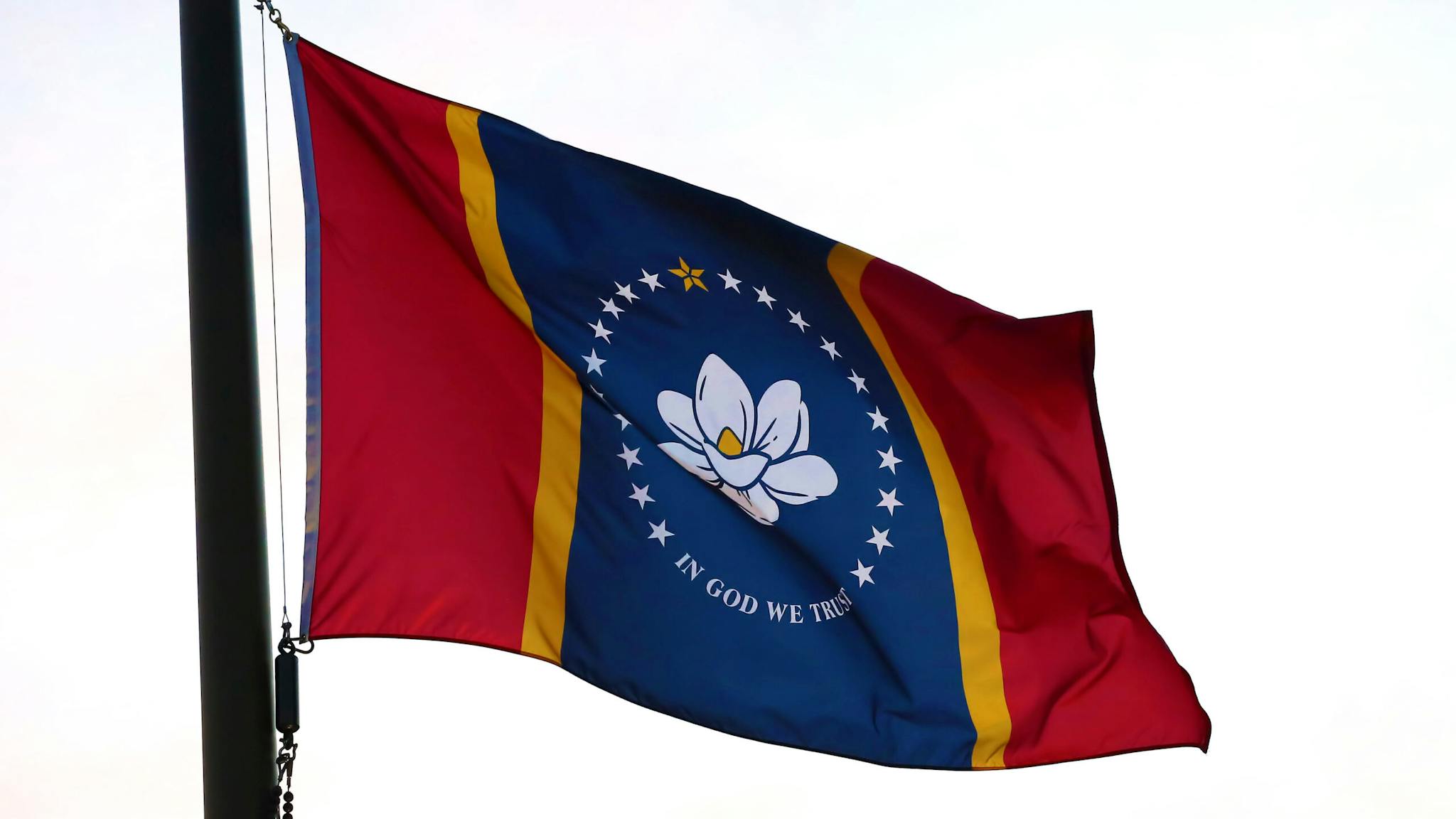 COLLEGE FOOTBALL: NOV 14 South Carolina at Ole Miss OXFORD, MS - NOVEMBER 14: The new Mississippi state flag flies outside the stadium before the game between the Ole Miss Rebels and the South Carolina Gamecocks on November 14, 2020, at Vaught-Hemingway Stadium in Oxford, MS.