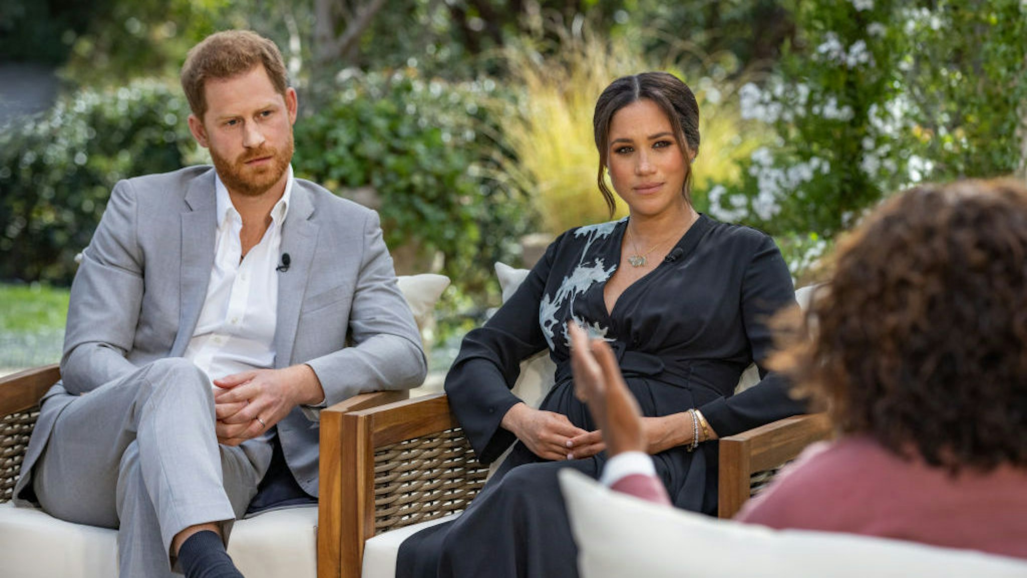 UNSPECIFIED - UNSPECIFIED: In this handout image provided by Harpo Productions and released on March 5, 2021, Oprah Winfrey interviews Prince Harry and Meghan Markle on A CBS Primetime Special premiering on CBS on March 7, 2021. (Photo by Harpo Productions/Joe Pugliese via Getty Images)