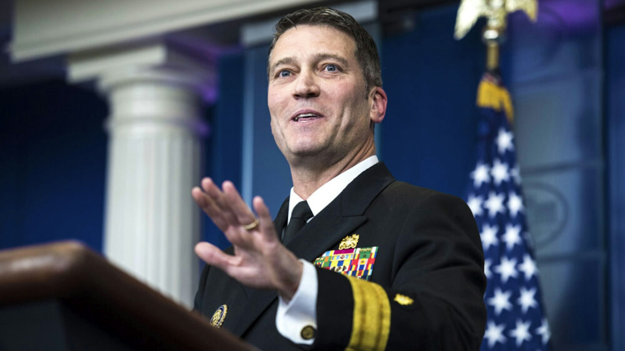 WASHINGTON, DC - JANUARY 16: White House physician Dr. Ronny Jackson speaks to reporters during the daily briefing in the Brady press briefing room at the White House in Washington, DC on Tuesday, Jan. 16, 2018.
