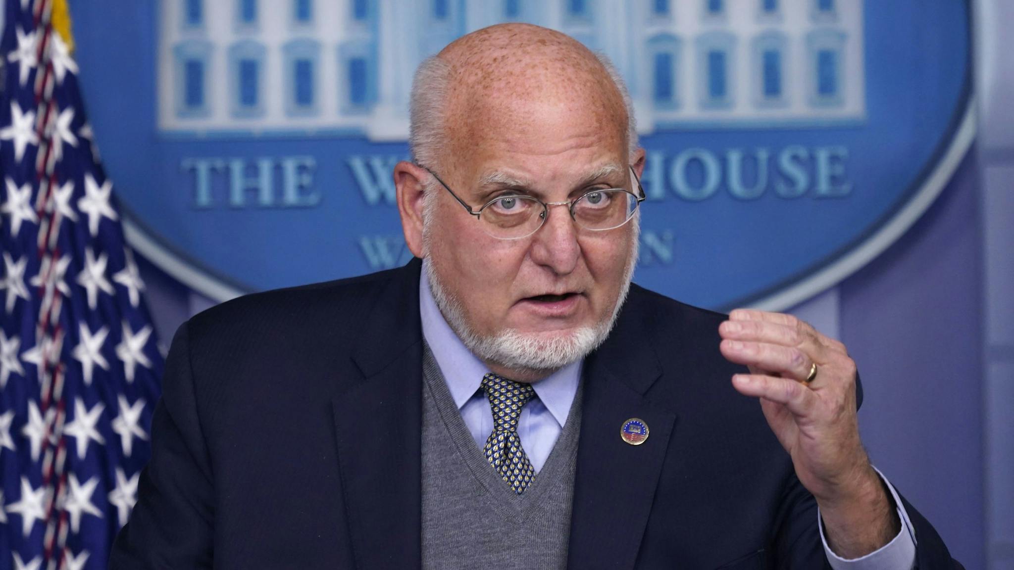 Members Of Coronavirus Task Force Hold Press Briefing Robert Redfield, director of the Centers for Disease Control and Prevention (CDC), speaks during a news conference in the White House in Washington, D.C., U.S., on Thursday, Nov. 19, 2020. Deborah Birx, the White House coronavirus task force coordinator, urged Americans to be vigilant as the pandemic surges across the country, but Vice President Mike Pence said President Donald Trump opposes lockdowns and closing schools to curb spread of the coronavirus.