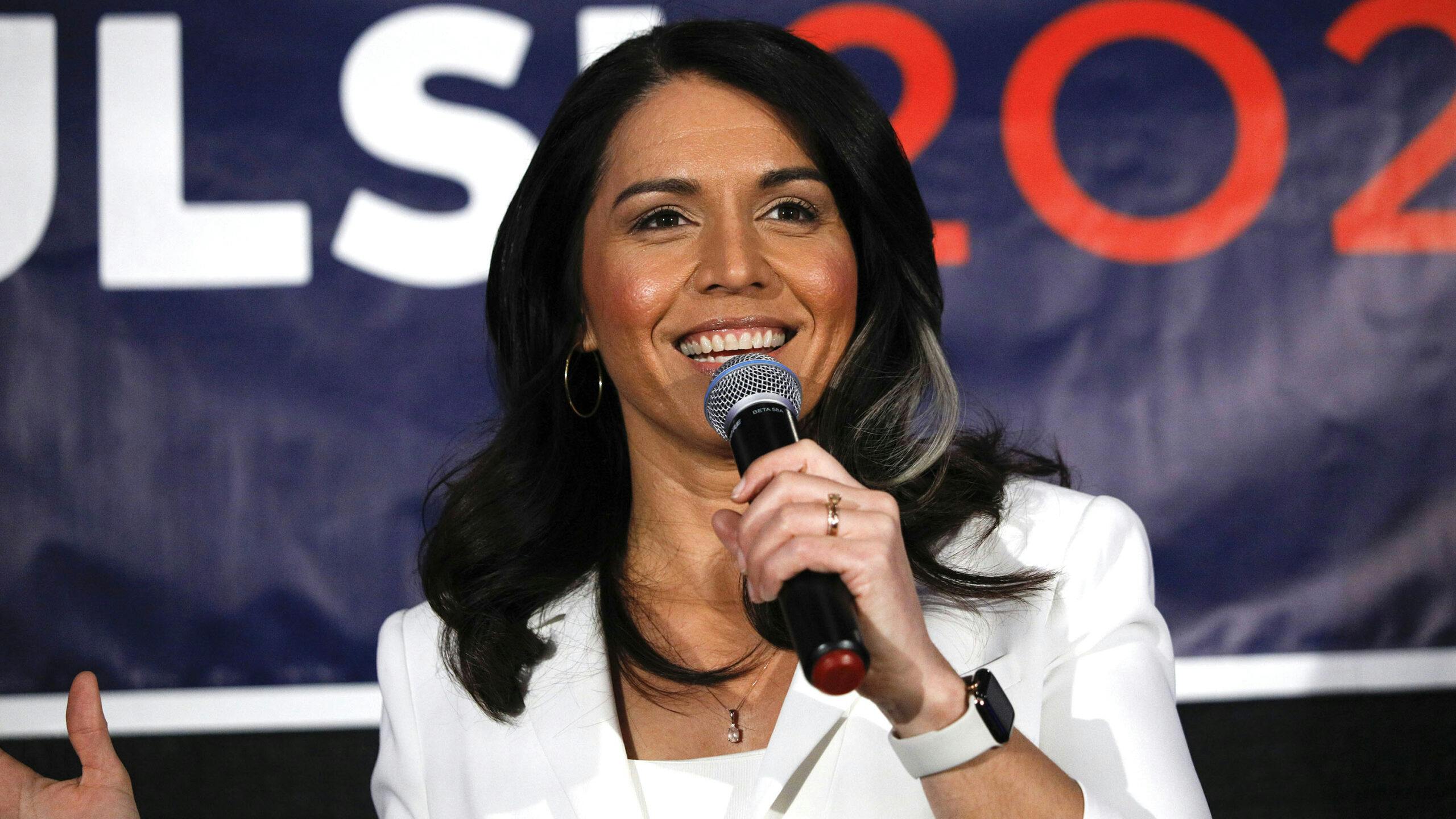 DETROIT, MI - MARCH 03: Democratic presidential candidate U.S. Representative Tulsi Gabbard (D-HI) holds a Town Hall meeting on Super Tuesday Primary night on March 3, 2020 in Detroit, Michigan. Gabbard, the first Samoan American and first Hindu elected to Congress, is one of two women left in the Democratic Primary, the other being Senator Elizabeth Warren.