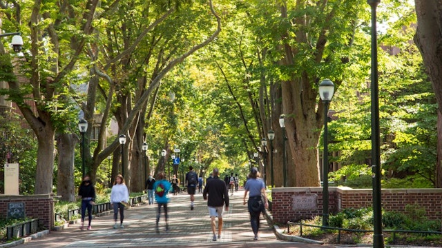 University Campus with few students during pandemic Fall 2020, University of Pennsylvania, Philadelphia, USA.