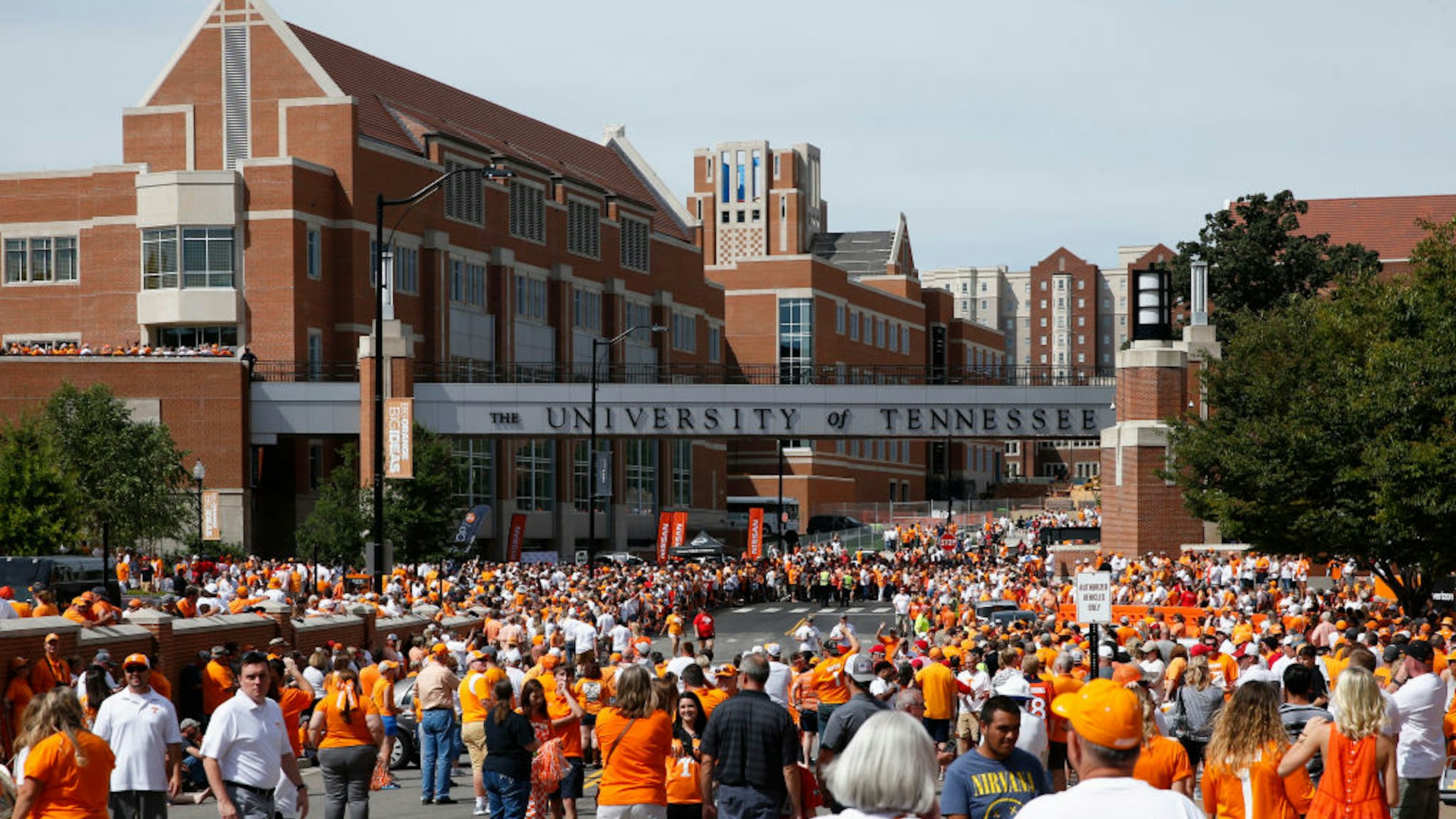 KNOXVILLE, TN - SEPTEMBER 30: General view as fans congregate along Phillip Fulmer Way near campus prior to a game between the Tennessee Volunteers and Georgia Bulldogs at Neyland Stadium on September 30, 2017 in Knoxville, Tennessee.
