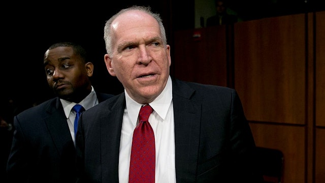 John Brennan, nominee for director of the Central Intelligence Agency (CIA) and White House chief counterterrorism adviser, arrives to a Senate Select Intelligence Committee hearing in Washington, D.C., U.S., on Thursday, Feb. 7, 2013. Protesters sought to set the tone at the confirmation hearing of Brennan, President Barack Obama's nominee to lead the CIA, disrupting proceedings today before Brennan even spoke. Photographer: