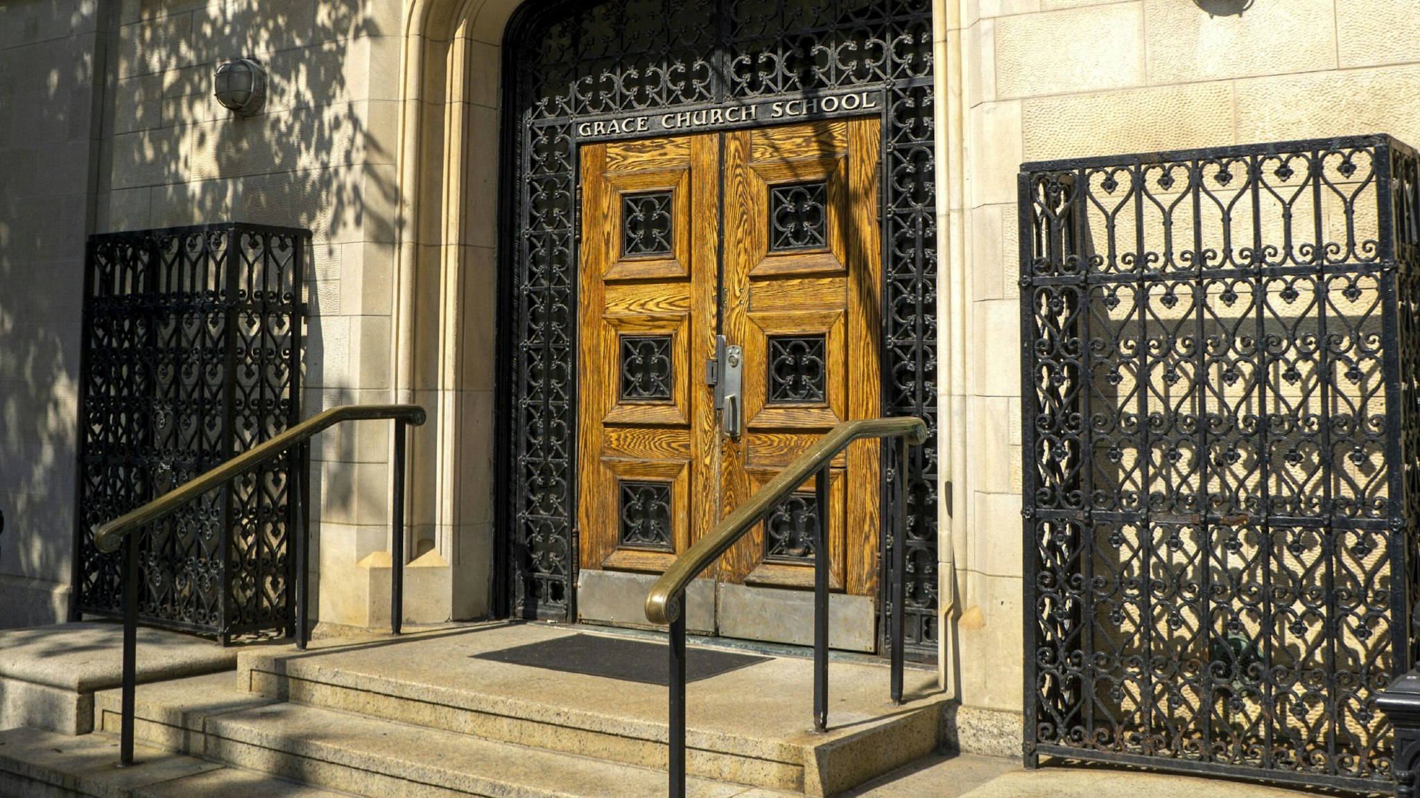 Grace Church School, Entrance, 4th Avenue, New York City, New York, USA.
