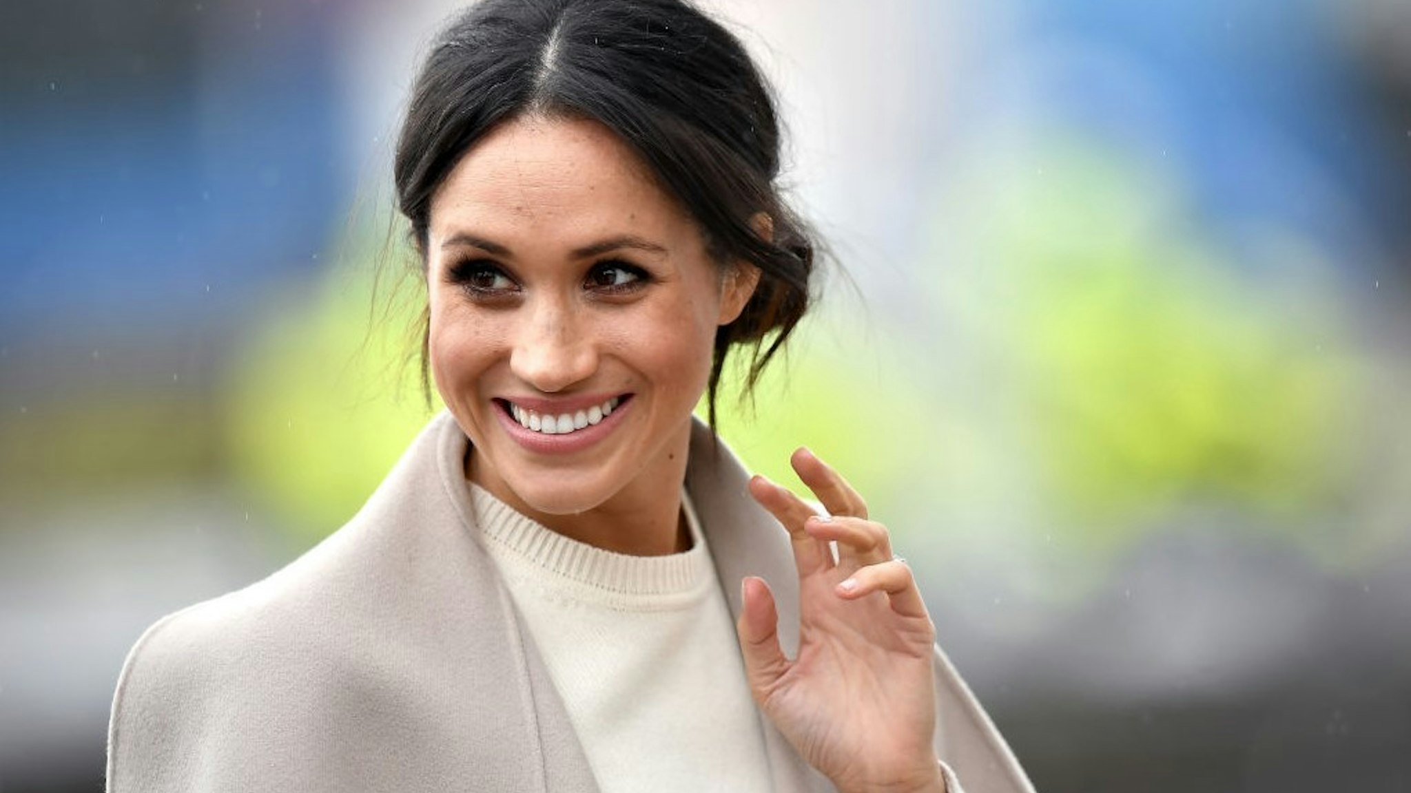 BELFAST, UNITED KINGDOM - MARCH 23: Meghan Markle is seen ahead of her visit with Prince Harry to the iconic Titanic Belfast during their trip to Northern Ireland on March 23, 2018 in Belfast, Northern Ireland, United Kingdom. (Photo by