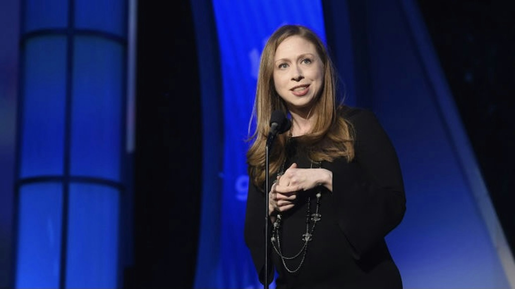 NEW YORK, NEW YORK - MAY 04: Chelsea Clinton speaks onstage during the 30th Annual GLAAD Media Awards New York at New York Hilton Midtown on May 4, 2019 in New York City. (Photo by Jamie McCarthy/Getty Images for GLAAD)