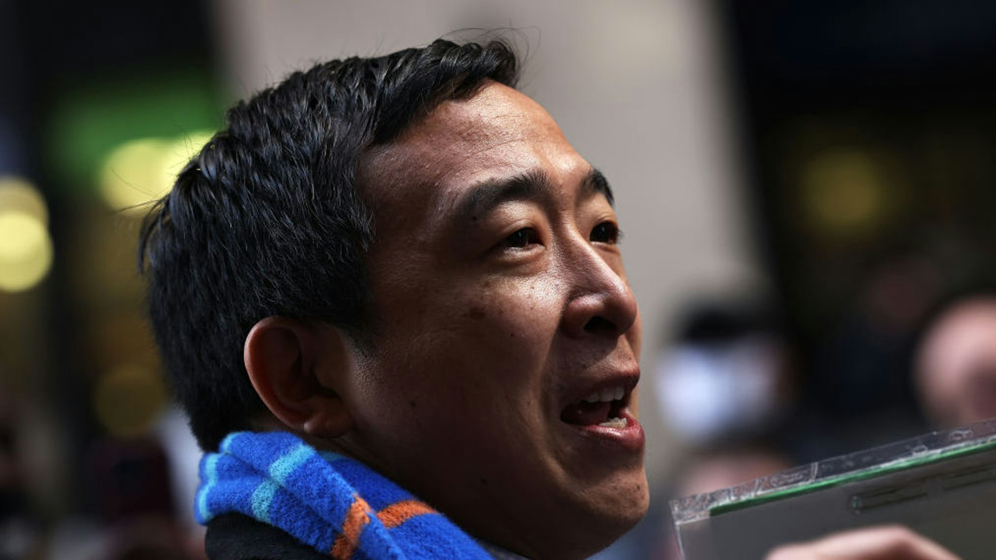 NEW YORK, NEW YORK - MARCH 23: New York City mayoral candidate Andrew Yang speaks outside the NYC Board of Elections office on March 23, 2021 in New York City. Yang dropped off the signatures needed to officially have his name on the ballot for the mayoral race. His campaign says they collected over 9,000 signatures gathered by volunteers to secure his name on the ballot.