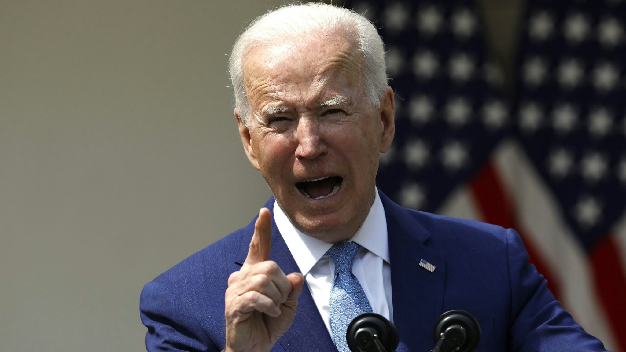 U.S. President Joe Biden speaks in the Rose Garden of the White House in Washington, D.C., U.S., on Thursday, April 8, 2021. Biden announced a set of executive actions to curb gun violence, urging Congress to adopt stricter laws and rebutting arguments that his new measures impinge on Americans' second amendment rights.