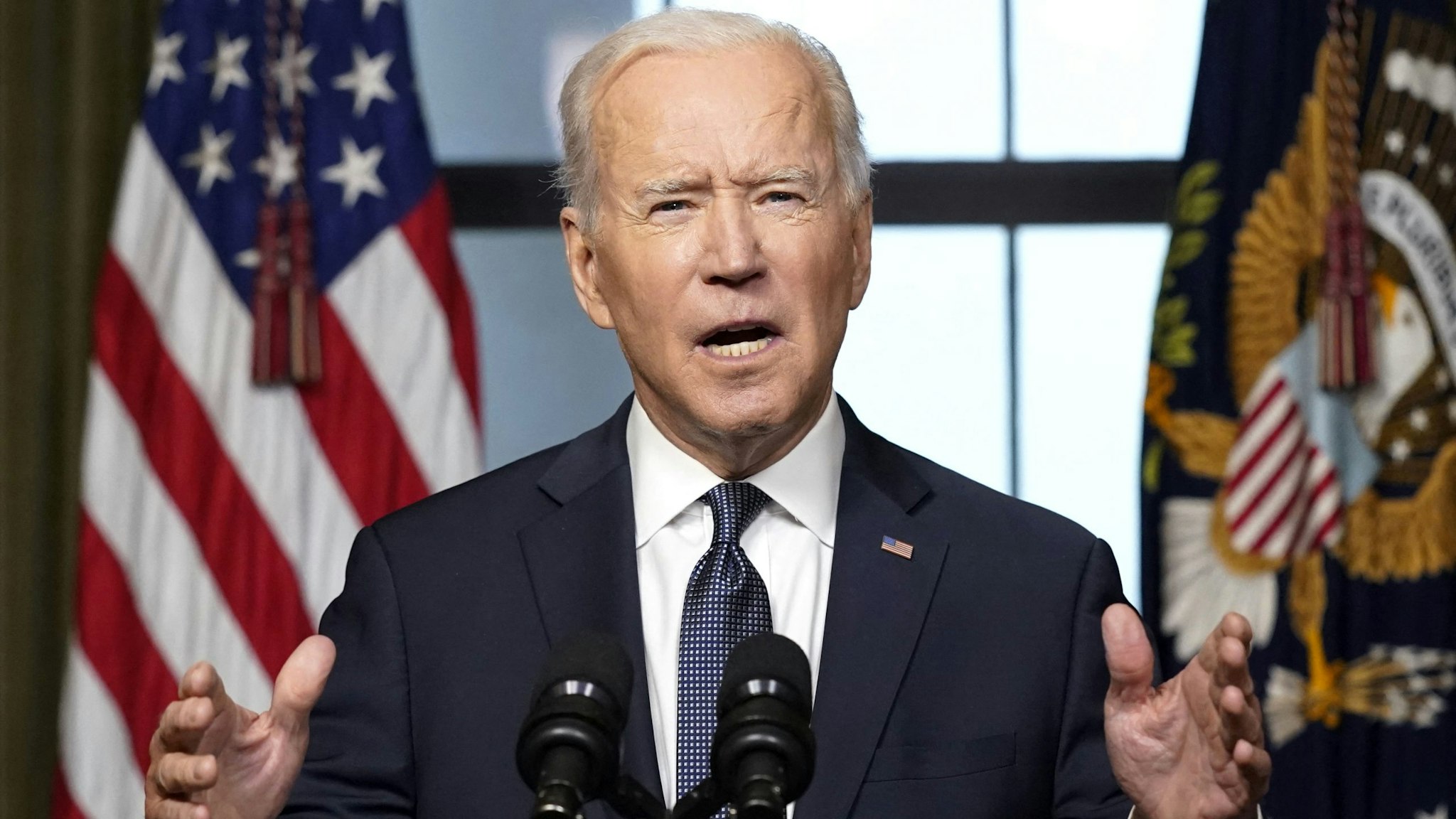 U.S. President Joe Biden speaks in the Treaty Room of the White House in Washington, D.C., U.S., on Wednesday, April 14, 2021. Biden announced his decision to fully withdraw U.S. forces from Afghanistan by the 20th anniversary of the September 11, 2001 attacks, declaring that it's "time for Americas troops to come home."