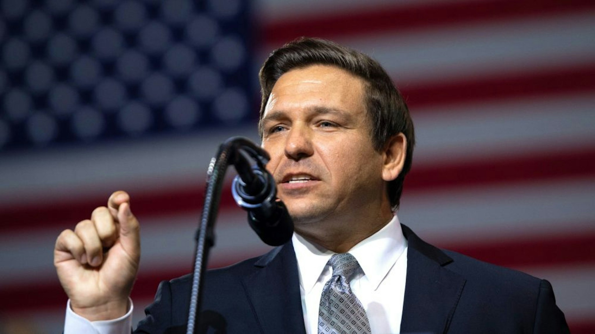 US Representative Ron DeSantis, Republican of Florida, and candidate for Florida Governor, speaks during a rally with US President Donald Trump at Florida State Fairgrounds Expo Hall in Tampa, Florida, on July 31, 2018.
