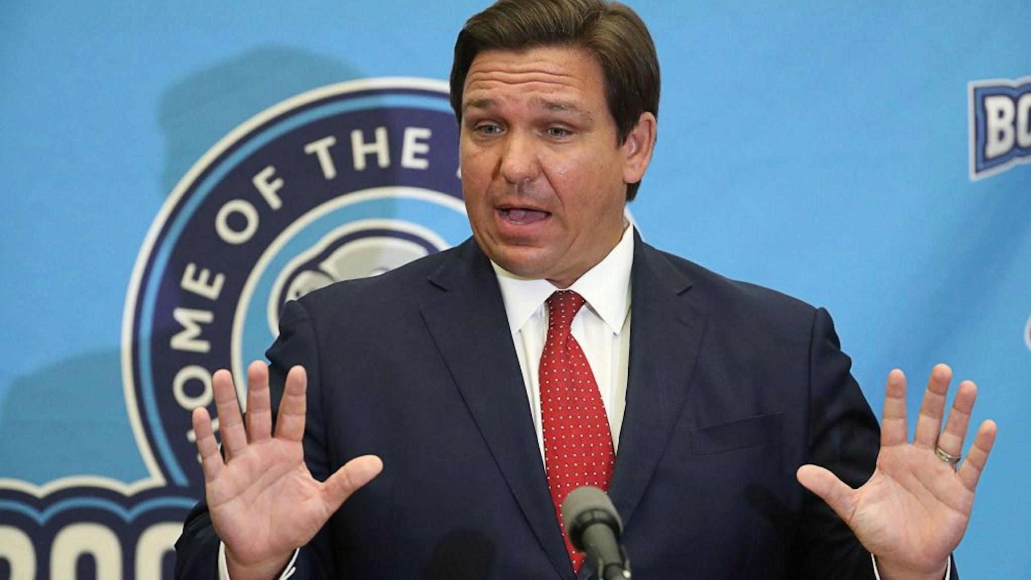 Florida Gov. Ron DeSantis holds a press conference regarding education and COVID-19 at Boggy Creek Elementary School, on Monday, Nov. 30, 2020.