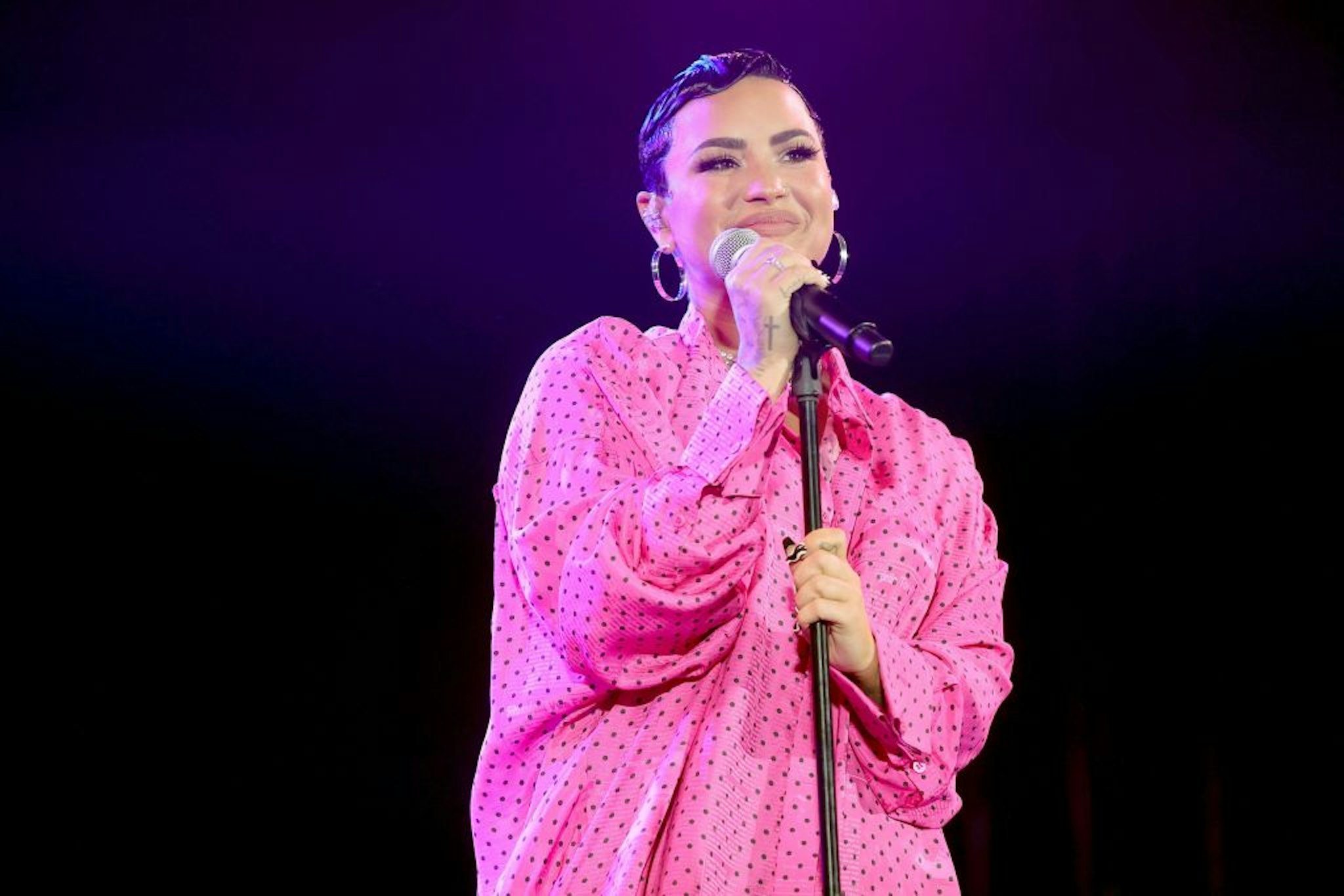 BEVERLY HILLS, CALIFORNIA - MARCH 22: Demi Lovato performs onstage during the OBB Premiere Event for YouTube Originals Docuseries "Demi Lovato: Dancing With The Devil" at The Beverly Hilton on March 22, 2021 in Beverly Hills, California.